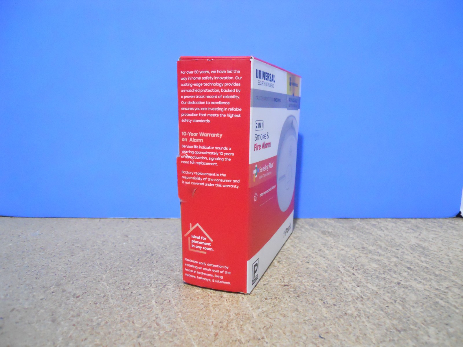 Universal Security 2 In 1 Smoke & Fire Alarm Sensing + Hardwired Battery Backup