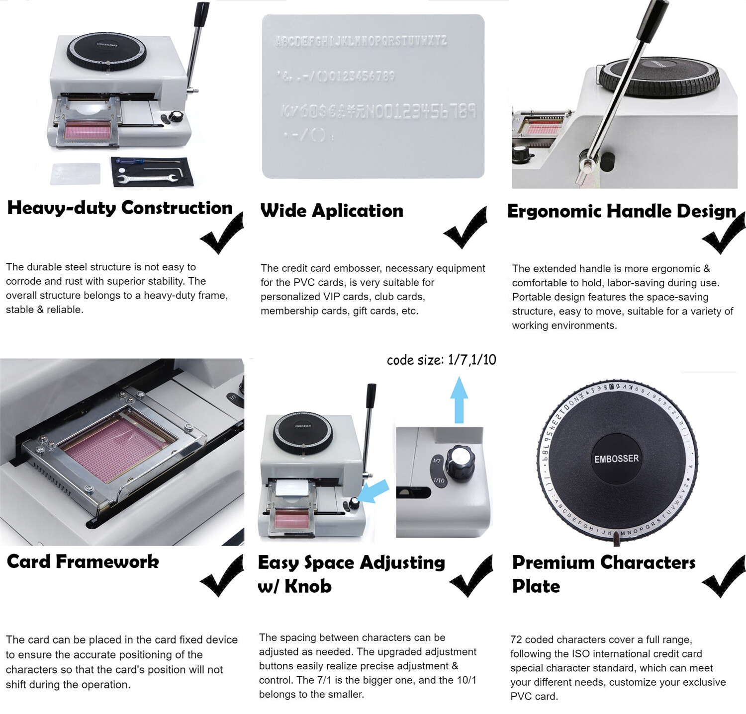 Embossing Machine 72-Characters Card Embosser Printer Code ID PVC Stamping Credi