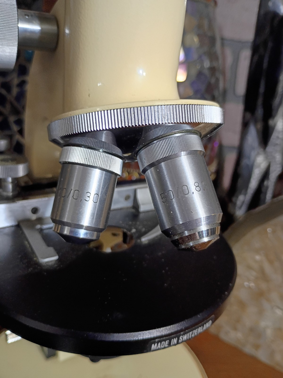 Vintage Wild Heerbrugg M11 Bino Microscope Switzerland Vintage 2 Objectives Nice