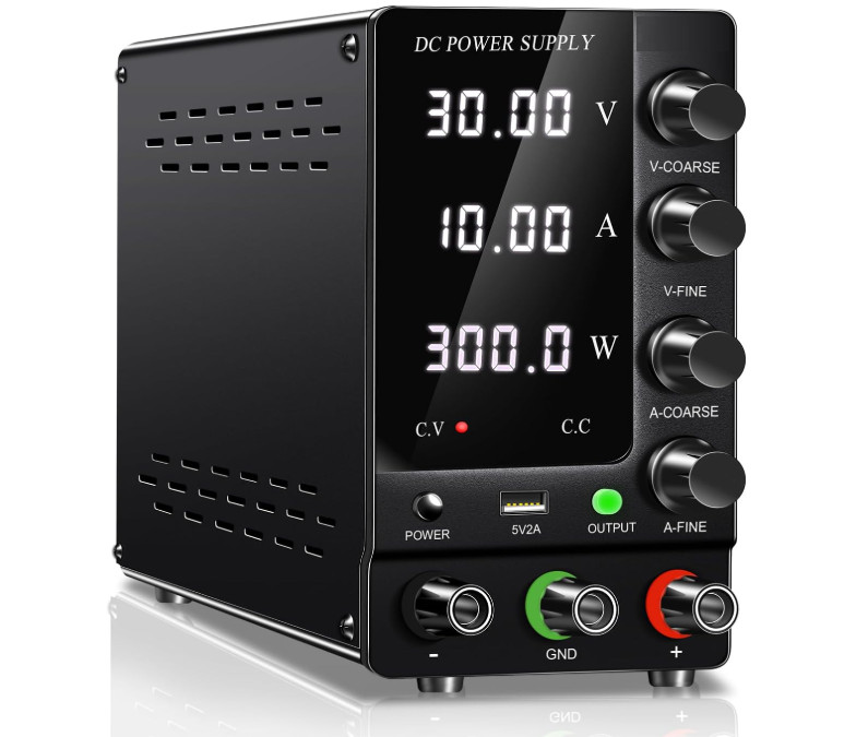 Fuente de Alimentación DC Ajustable 30V 10A con Pantalla LED y Puerto USB 5V, r