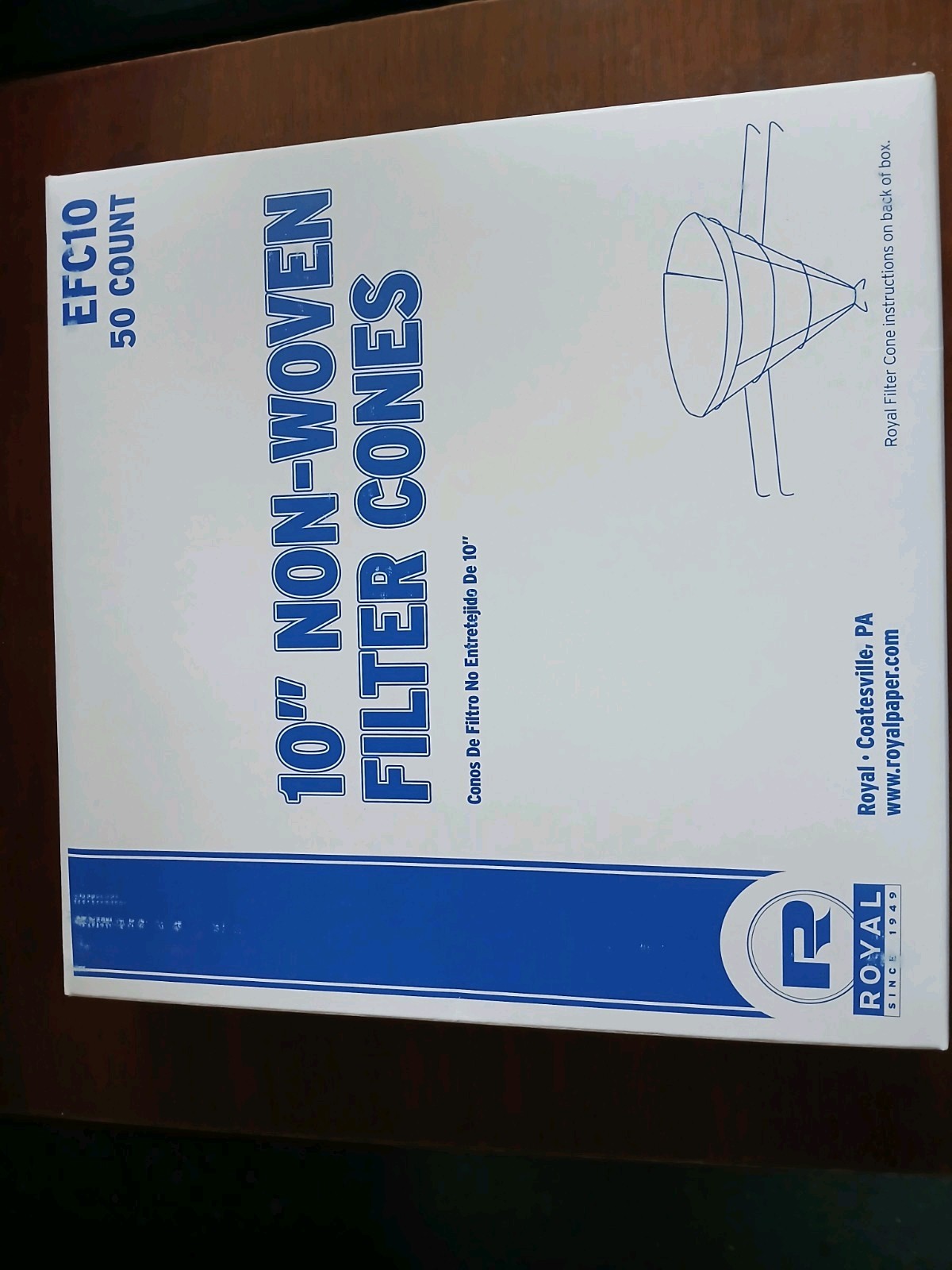 New 50 count sealed Royal EFC10 NON WOVEN FILTER CONES Restaurant/home