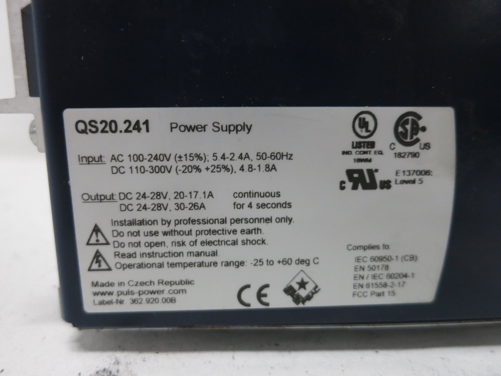 NEW Puls QS20.241 Dimension Power Supply QS20 120/240 VAC – 24 VDC PS QS-20-241