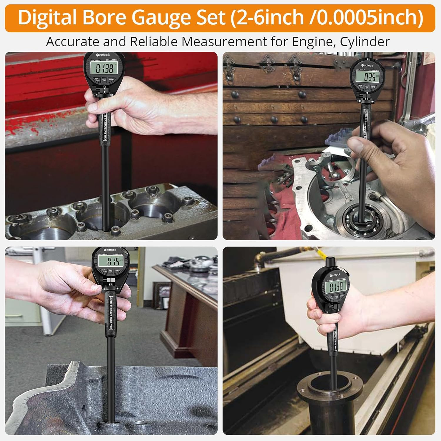 Bore Gauge Set Digital Indicator Dial Bore Gauge (2-6″/0.0005″) with Self-Center