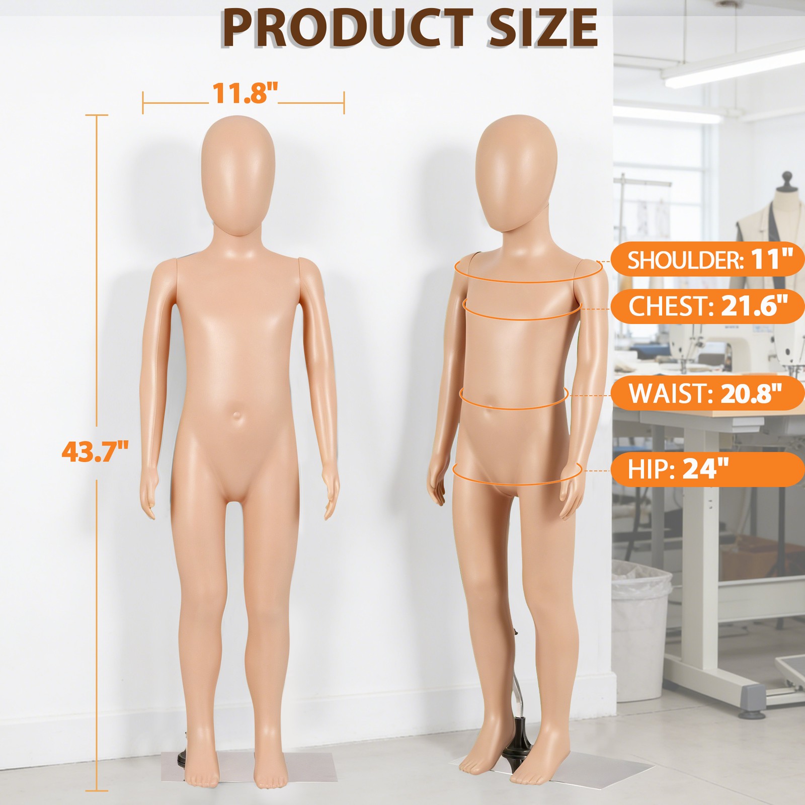 Detachable Kids Mannequin 360° Head Child Dress Form for Clothing Shop Nude