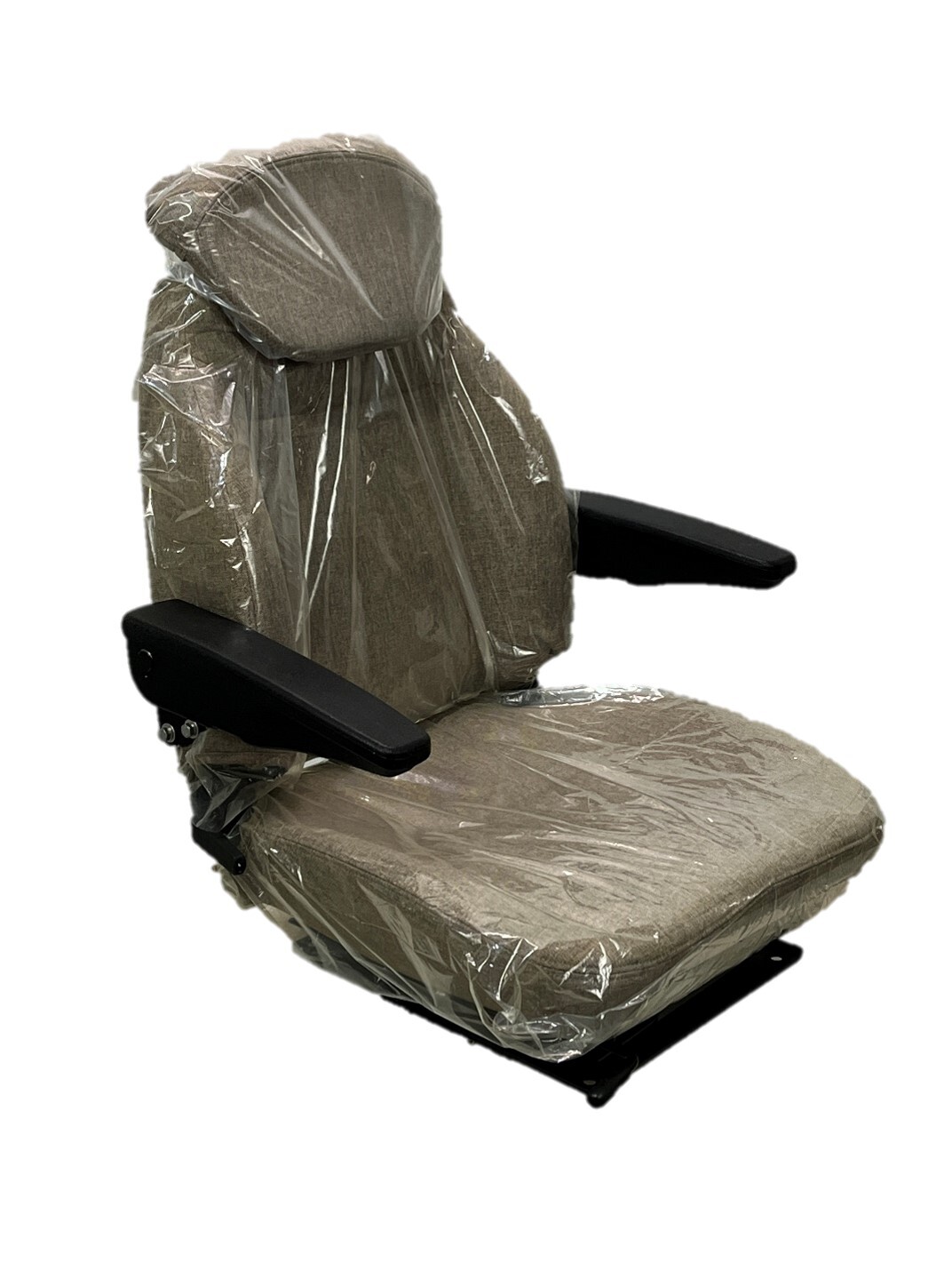 Brown Fabric Tractor Seat w/ Armrests, Sliderails and Swivel- 11″ x 13″ Mounting