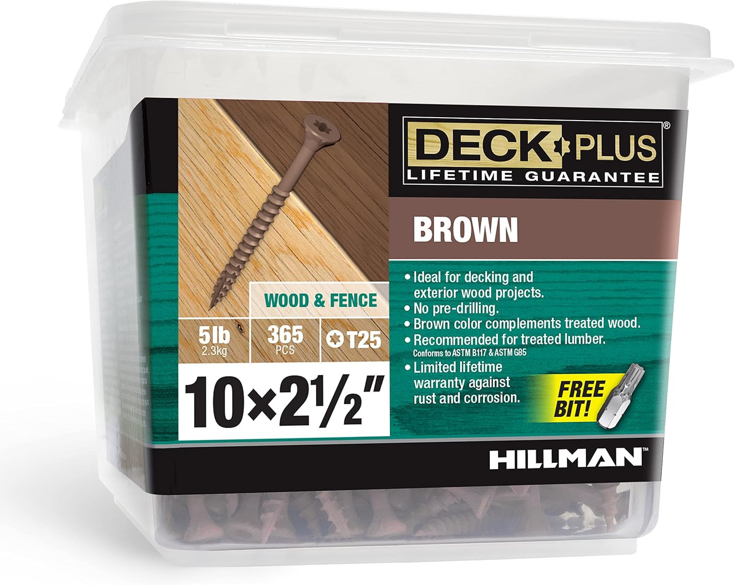 Deck plus 2-1/2 Inch Epoxy Coated Exterior Wood and Fence Screws #10 X 2-1/2″ To