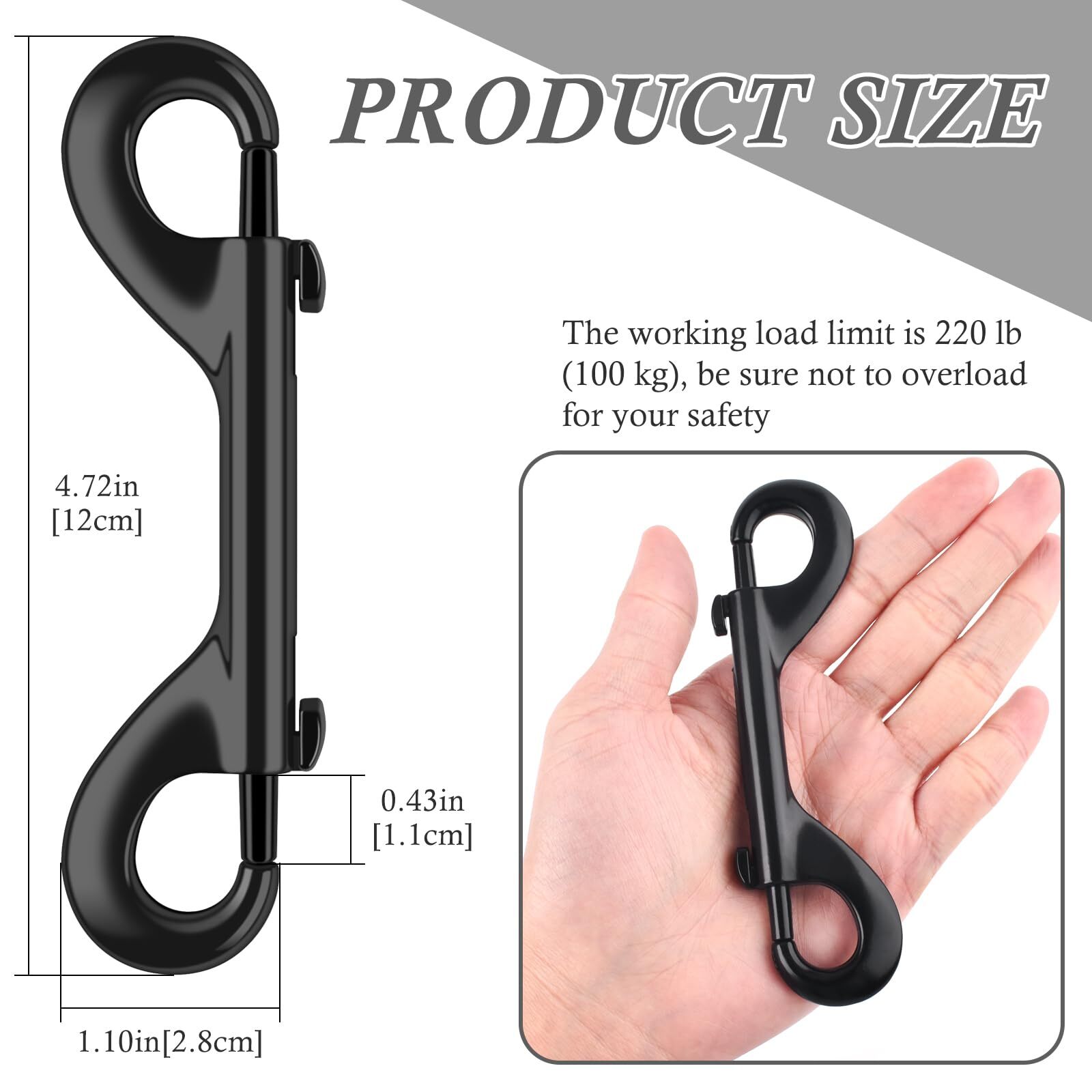 Extra Large 4-7/10 inch Double Ended Bolt Snaps Hooks 220lbs Load Capacity Zinc