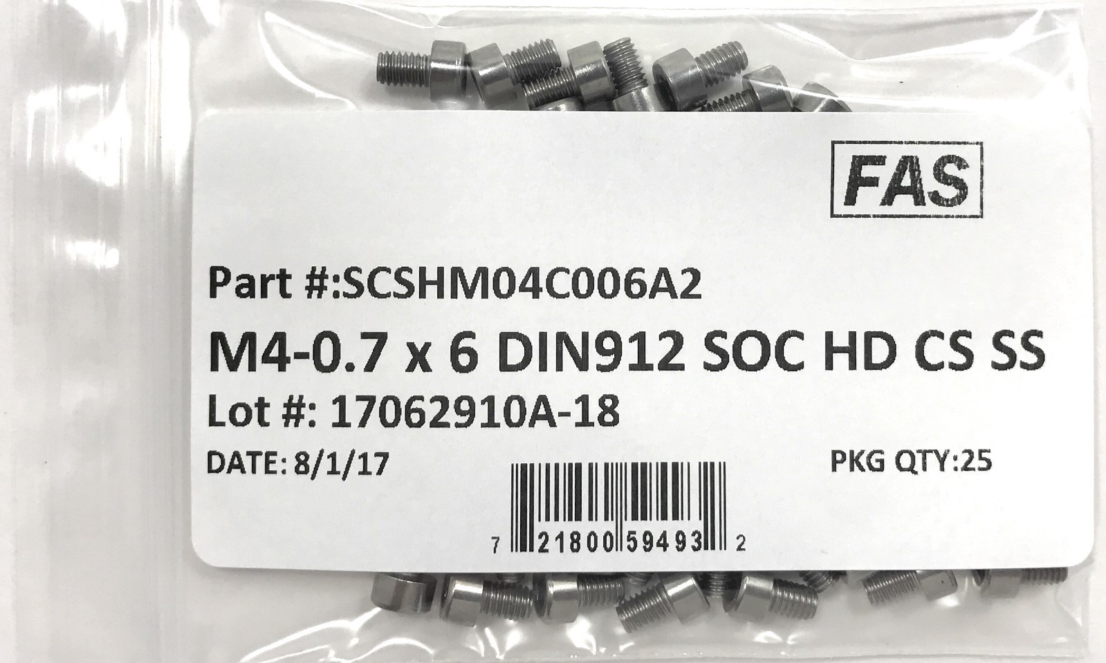 (25) M4-0.7 x 6 Stainless Steel Socket Head Socket Cap Screws DIN912 M4x0.7×6
