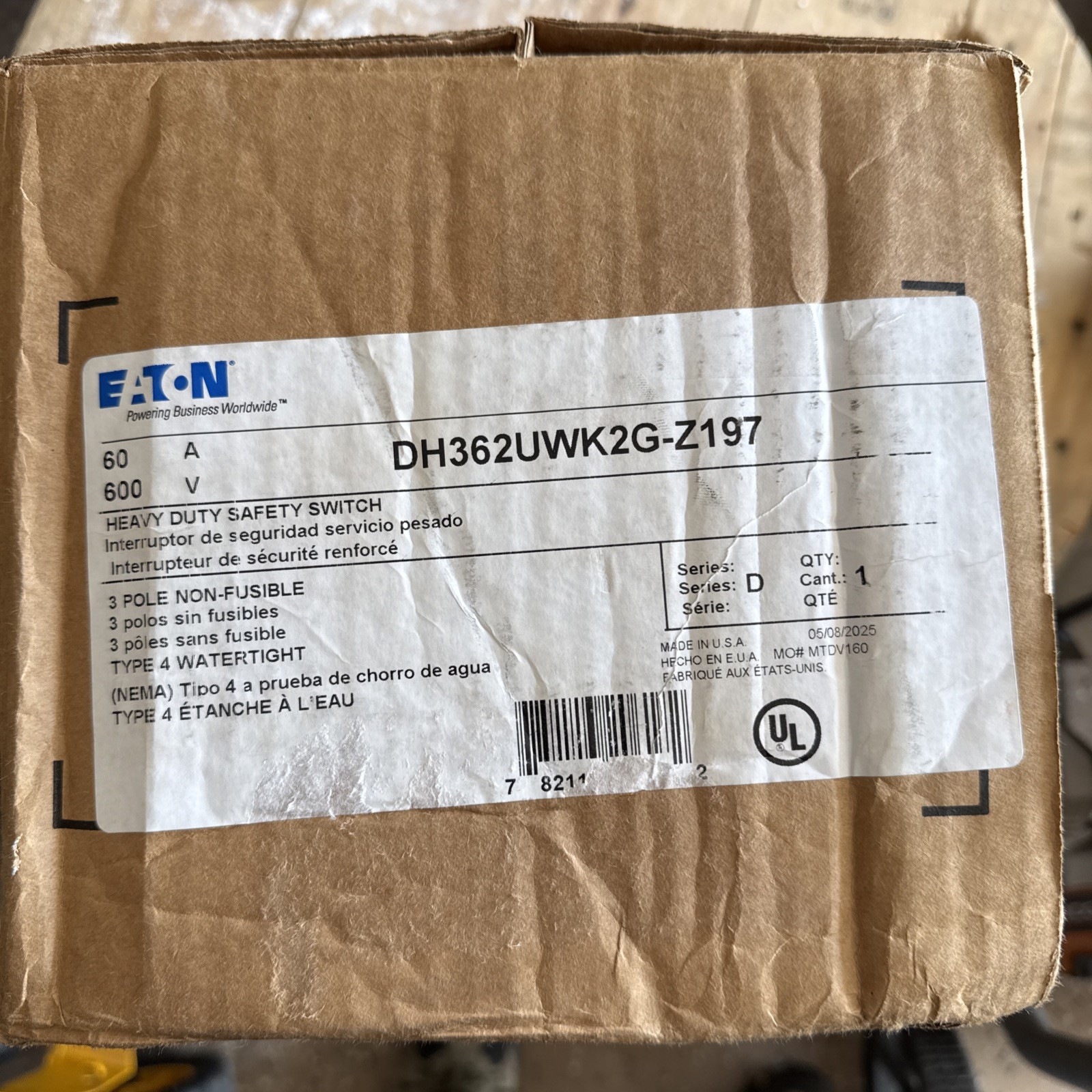 DH362UWK Eaton/Cutler Hammer 60A 600VAC 3P N4X Non-Fused HD Disconnect -SES