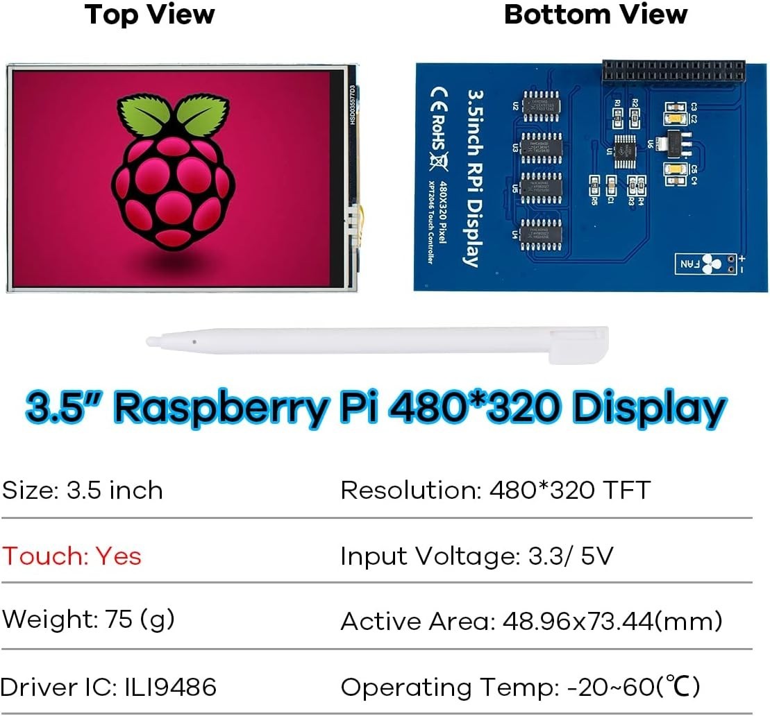 3.5 Inch 480×320 Touch Screen TFT LCD SPI Display Panel for Raspberry Pi B, B…