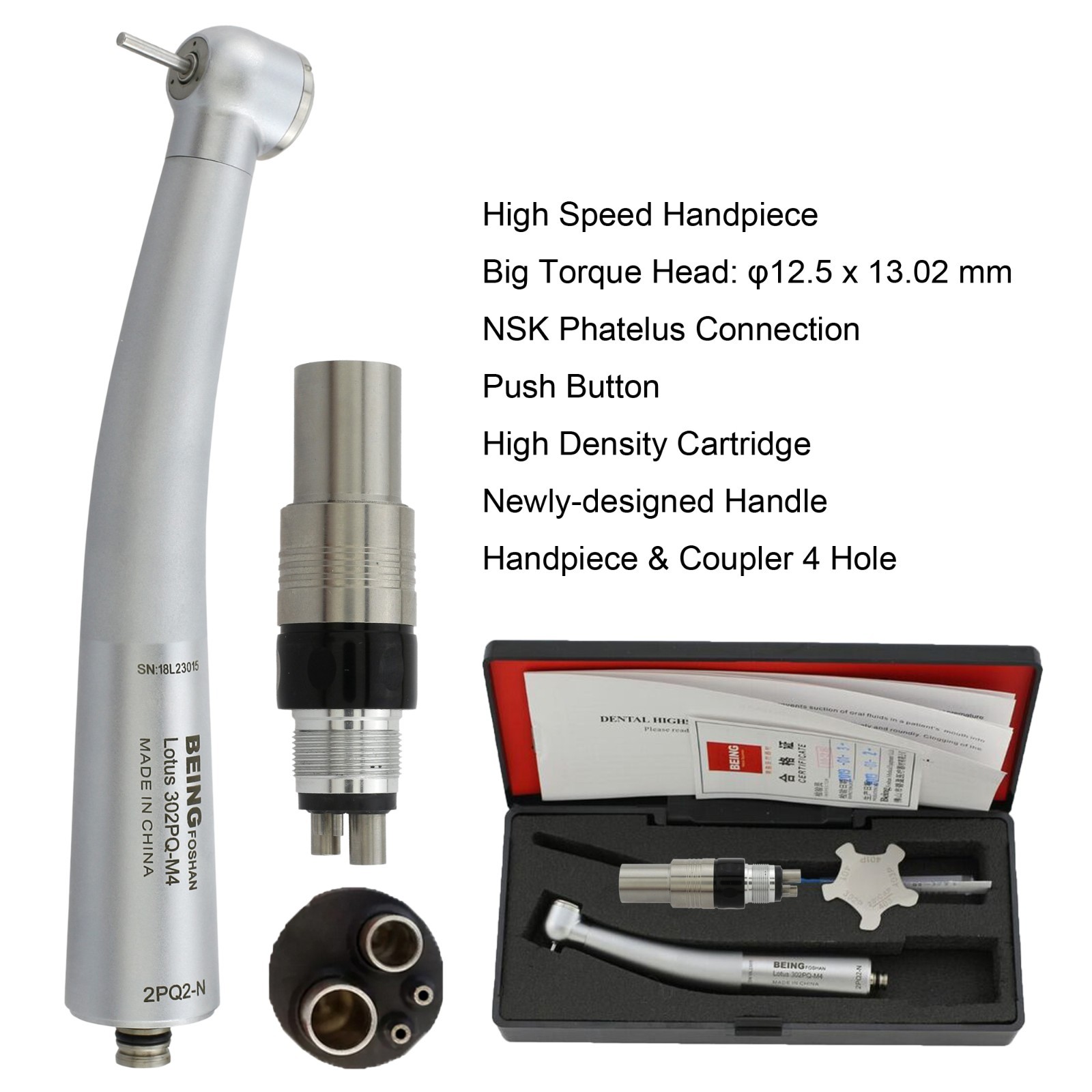 BEING Dental Turbine High Speed Fiber Optic Handpiece NSK Coupler 4 Hole 6 Pin