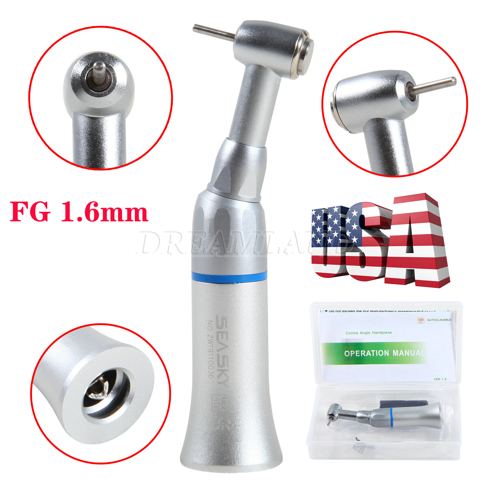 Dental Slow Low Speed FG 1.6mm Contra Angle Straight Air Motor 2H/4H NSK Style A