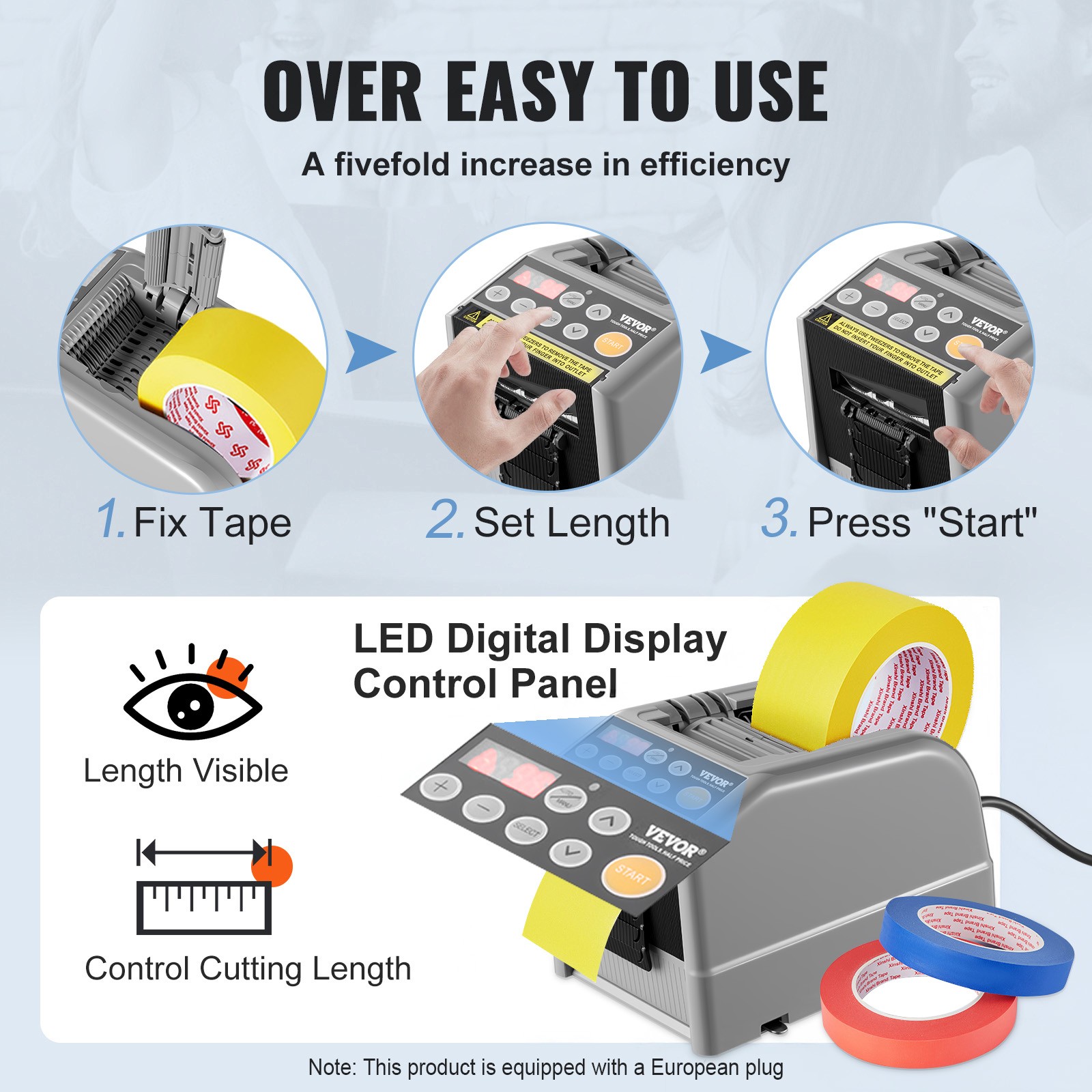 VEVOR Automatic Tape Dispenser 110V Packaging Cutter Machine for 0.24-2.36″ W
