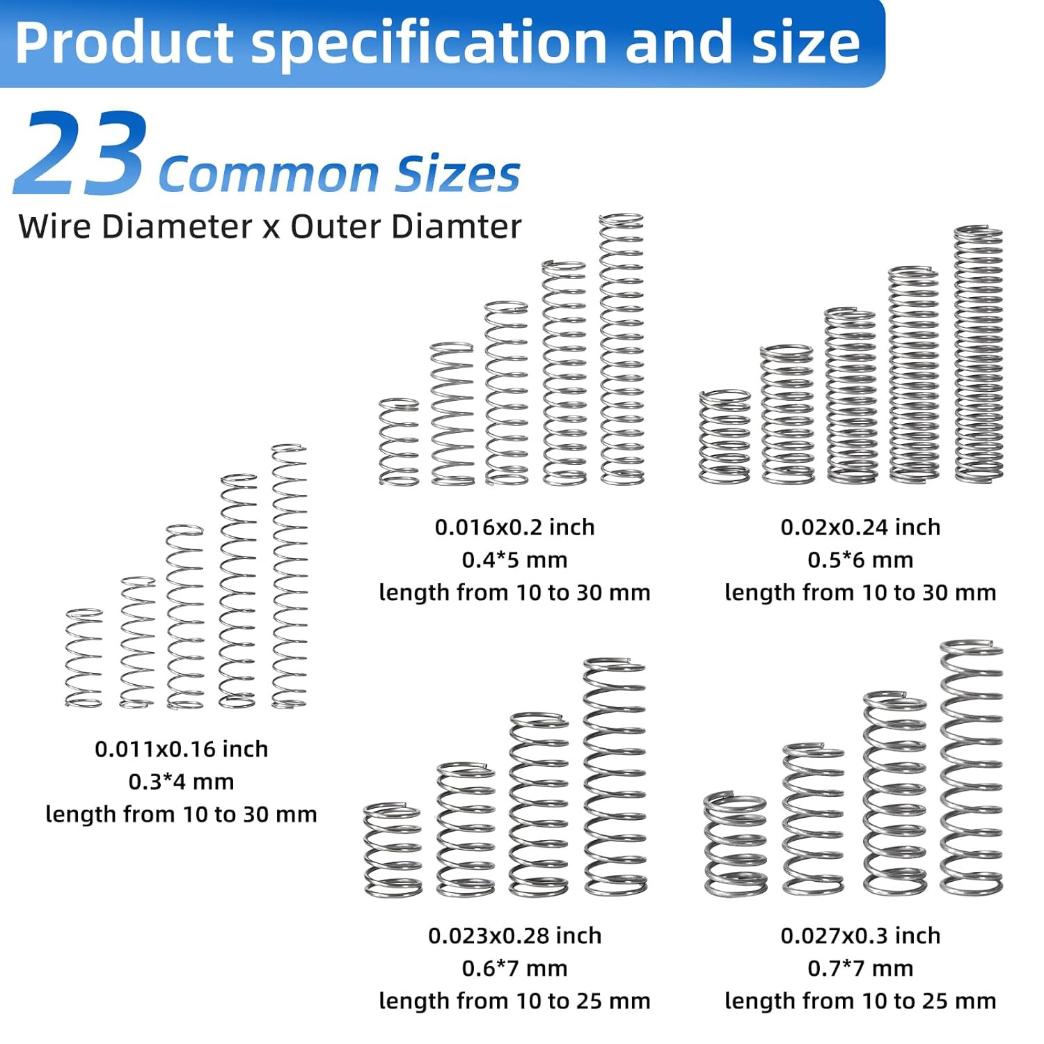 380-PCS Stainless Steel Compression Spring Kit 23 Sizes for Pen Repair & DIY