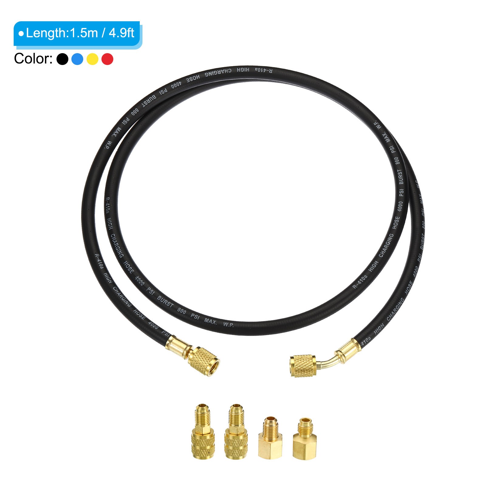 4Pack 1/4SAE Refrigerant Charging Hose 4.9ft 800PSI Manifold Gauge Hose for HVAC