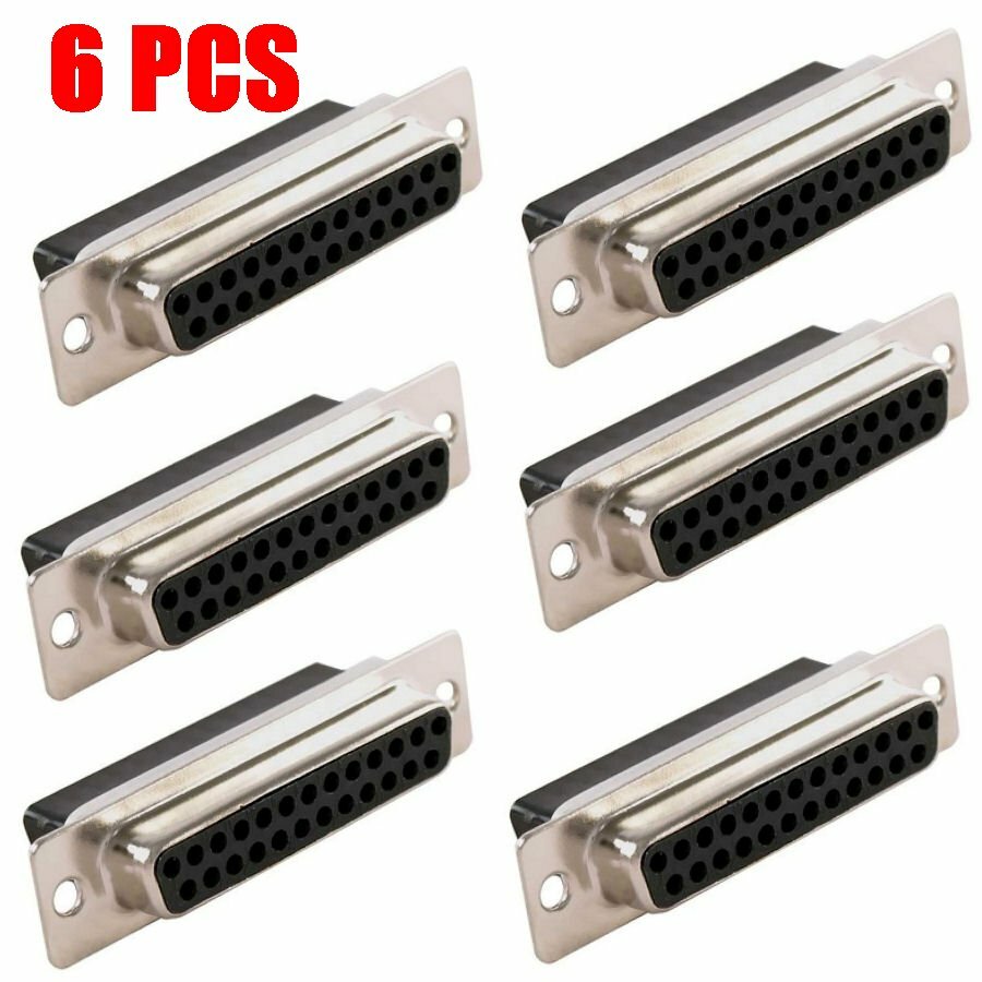 6 Pack DB25 25-Pin Female D-SUB Crimp Pin Connector Adapter Plug Socket Assembly