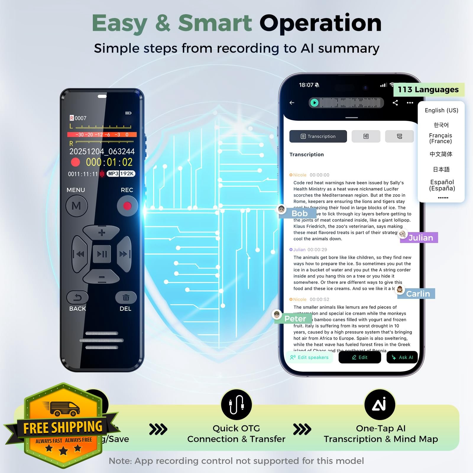 YIVIDA 128GB AI voice recorder transcribe