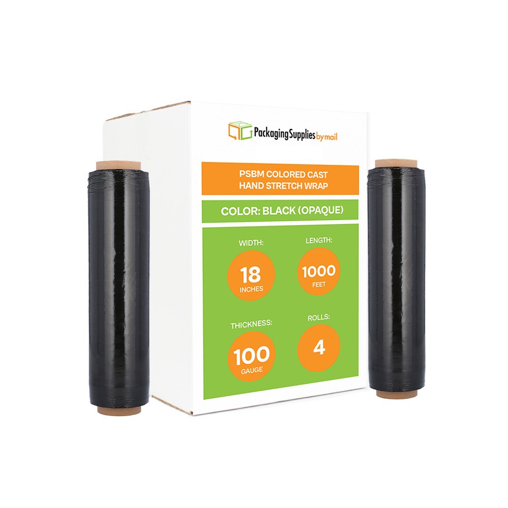 4 Rolls 18″x1000′ Cast Packing Stretch Film Shrink Hand Wrap (100 Ga) Dark Black