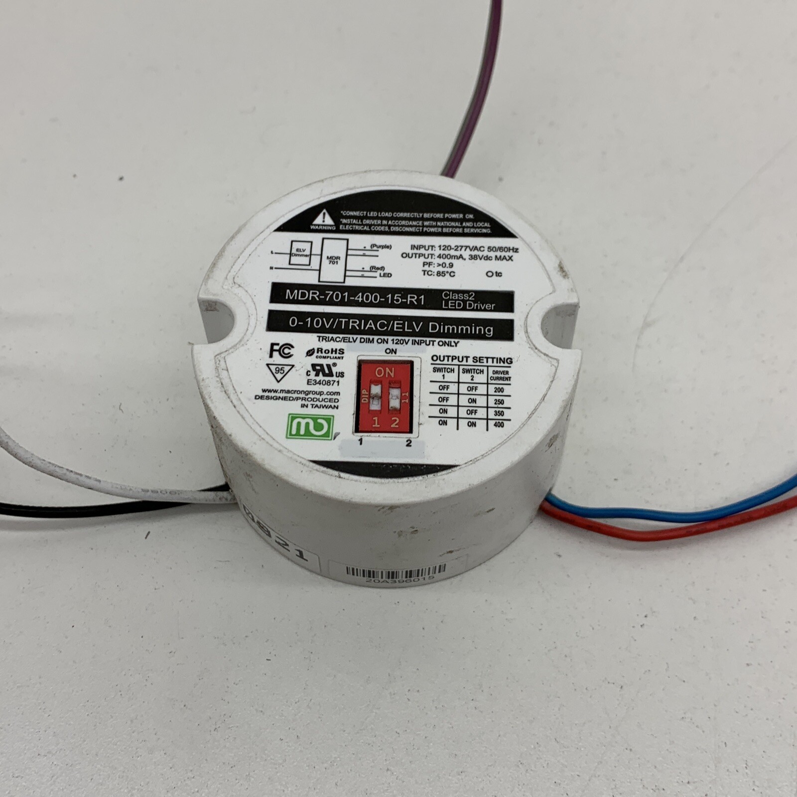 Macron MDR-701-400-15-R1 Dimming 0-10V Constant Current LED Driver 400mA 38VDC