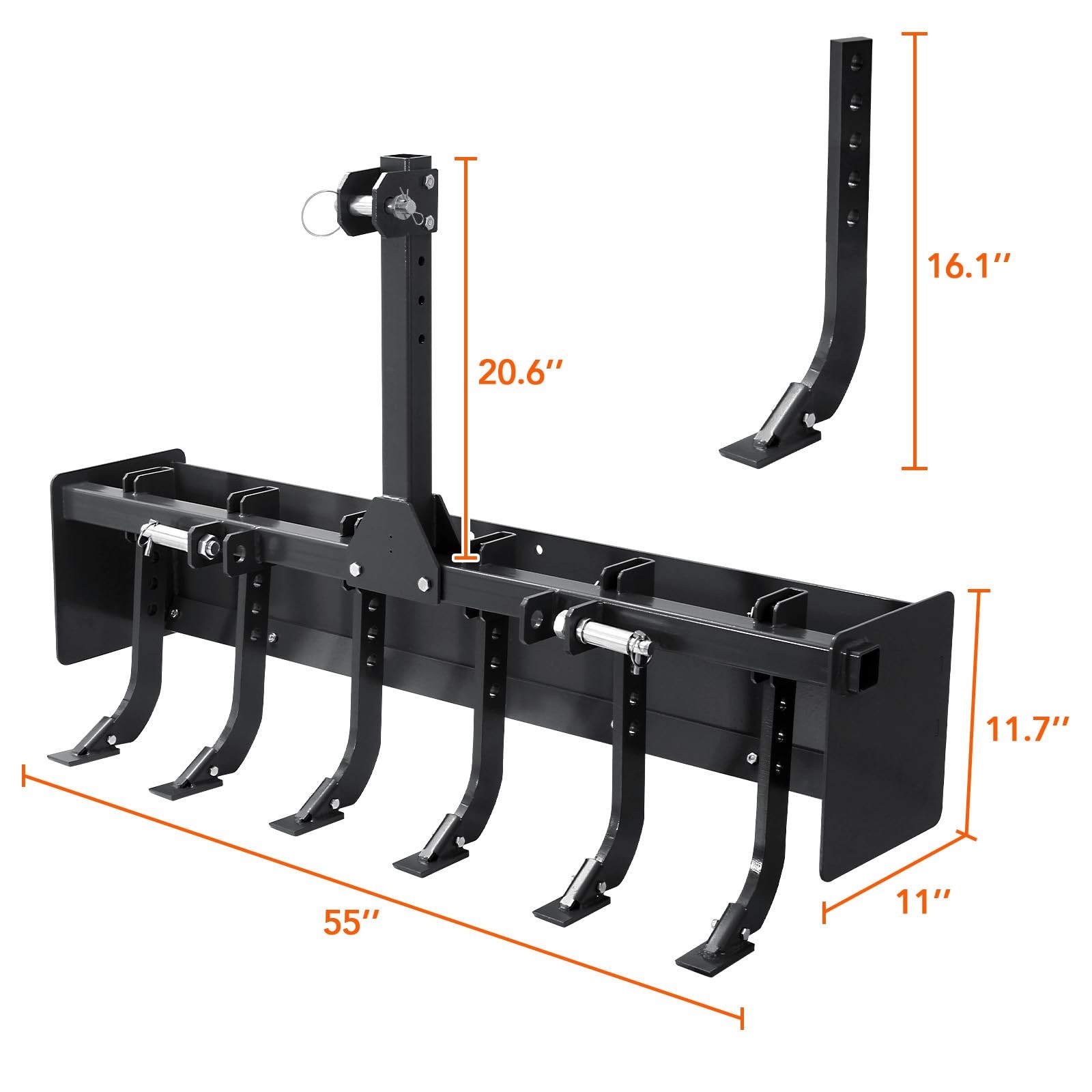 💎55″ Box Blade for Tractor 3 Point Hitch Box Scraper for CAT-0 & CAT-1 Black
