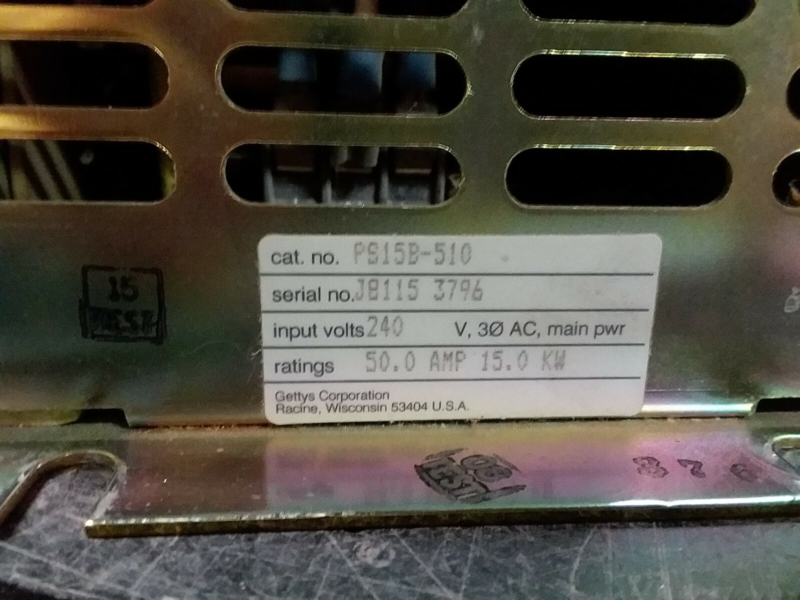 GETTYS PS15B-510 AC Servo Power Supply Input 240 Vac