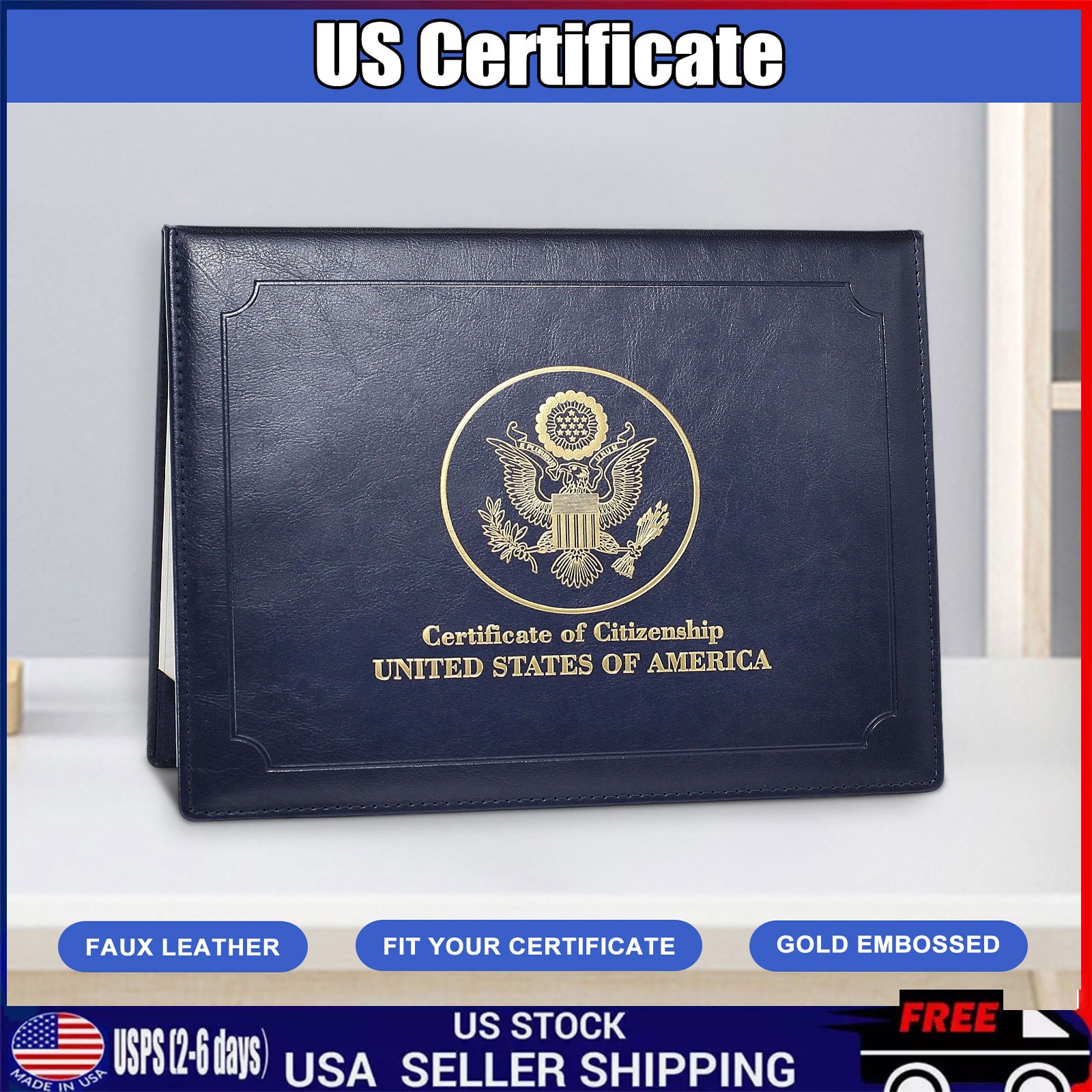 US Citizenship Certificate Holder Naturalization Padded Leatherette Cover