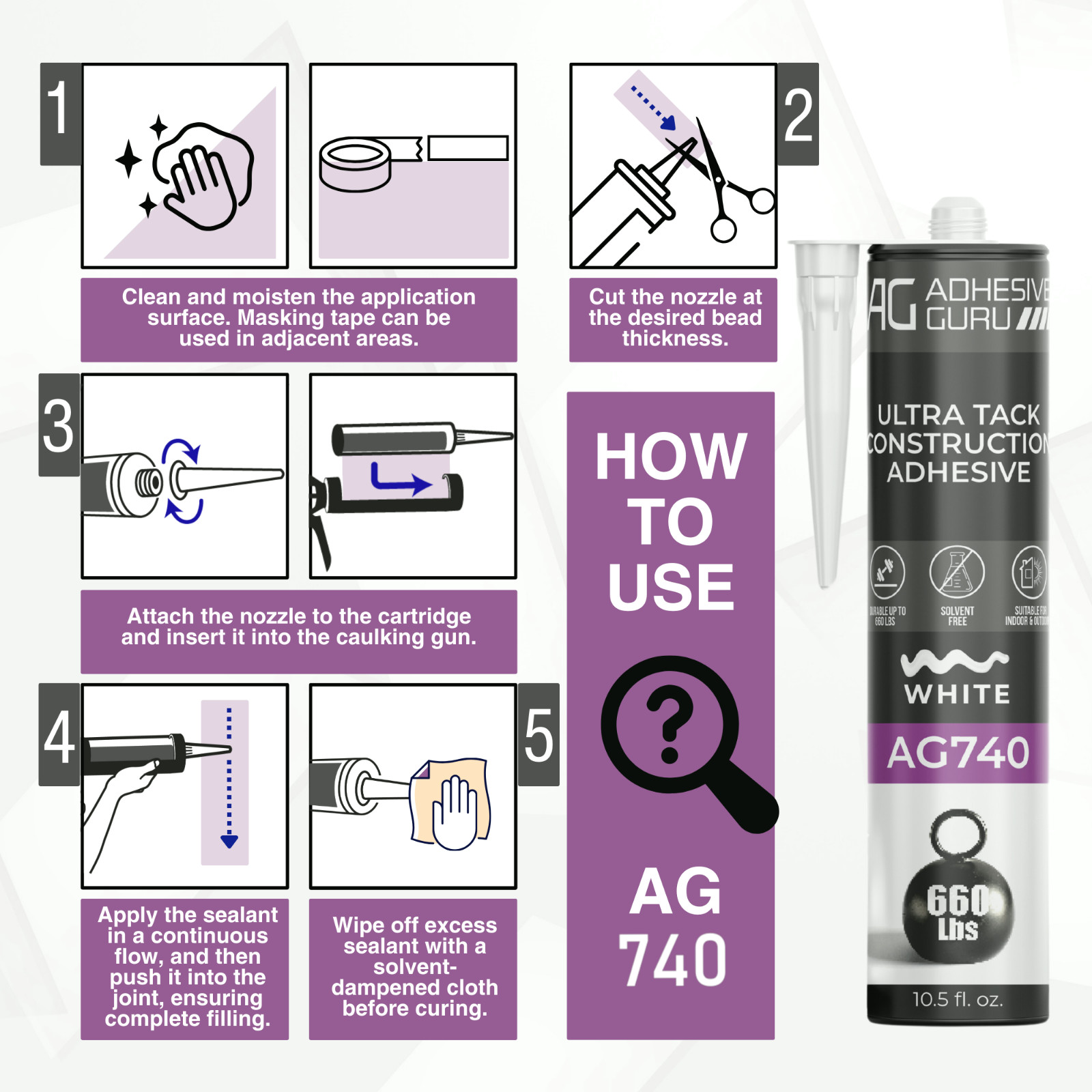 Adhesive Guru AG740 Ultra Tack Hybrid Construction Adhesive (12×10.5 fl oz),