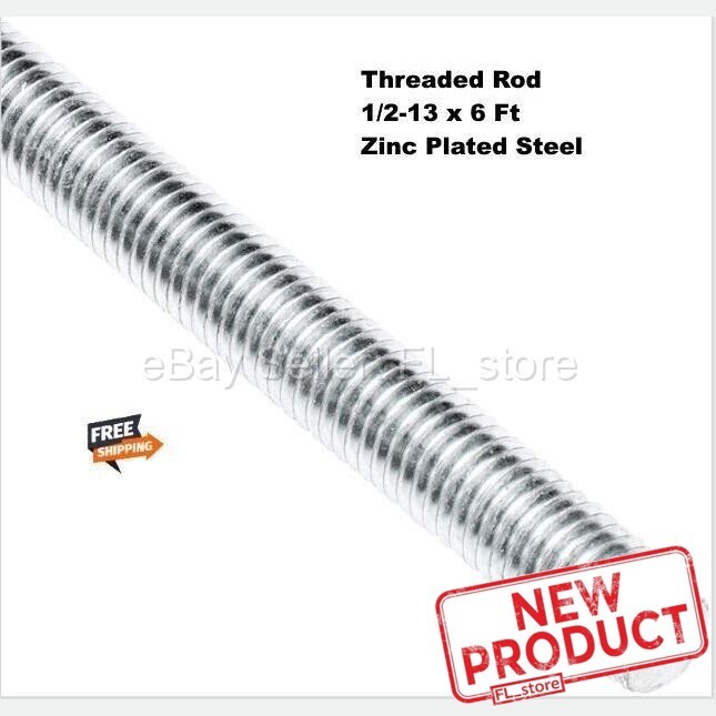 Threaded Rod 1/2-13 x 6 Feet All Thread Zinc Plated Steel 72″ Long Full NEW