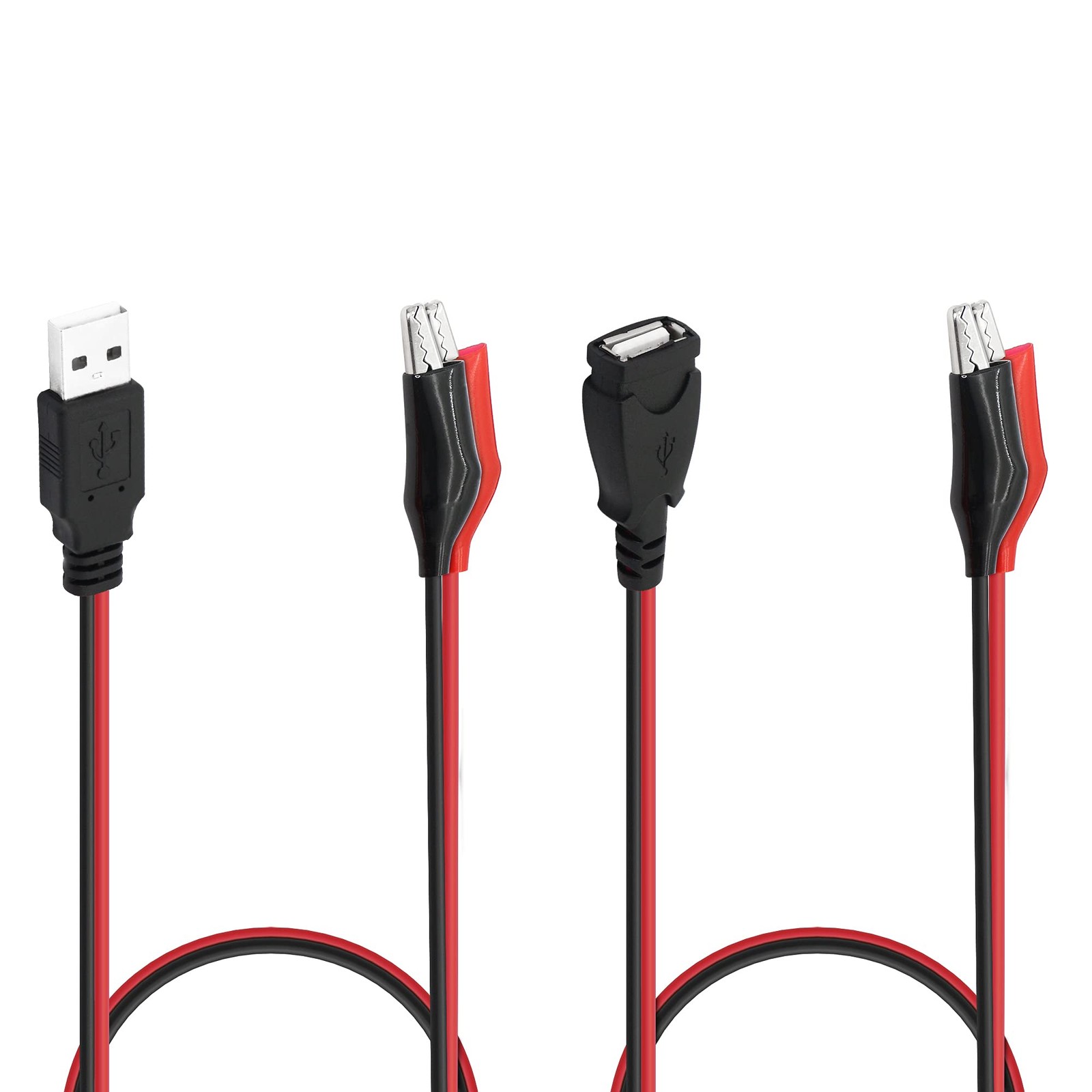 Alligator Clip to USB Test Leads Red Black Wire 5A Current 50cm Cable