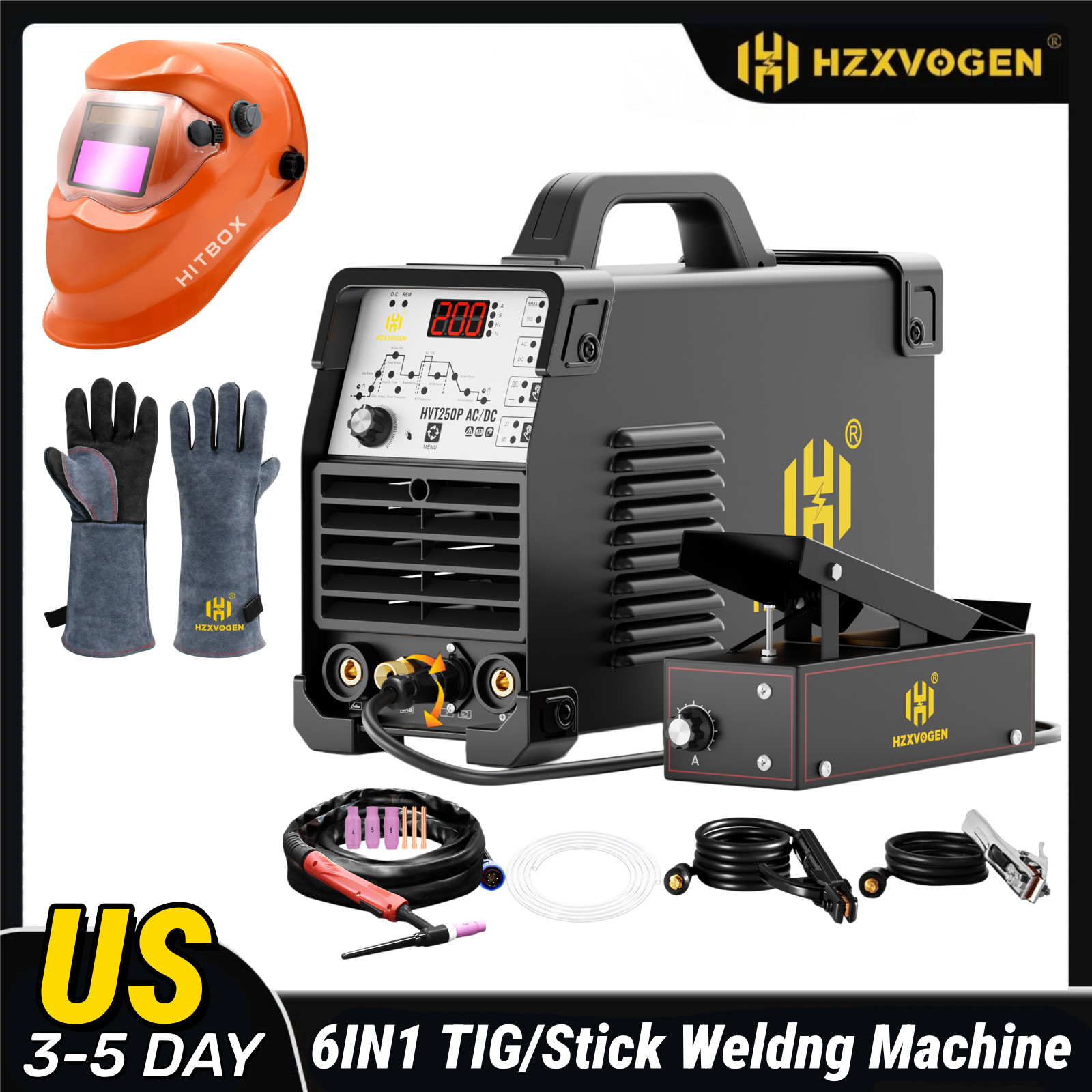 110V/220V 200A 6in1 AC/DC TIG Welder HF Pulse Aluminium TIG Welding Machine Set