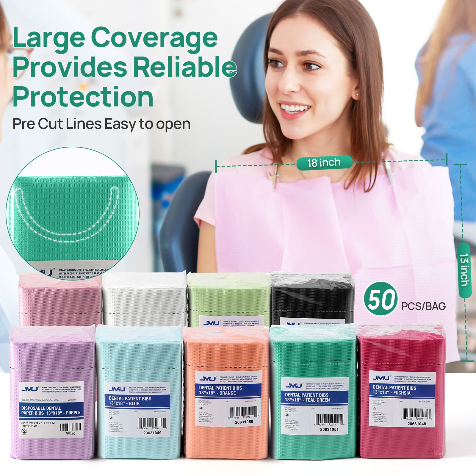JMU Disposable Waterproof Three Layers Dental Bibs 13″x18″ 50-500pcs