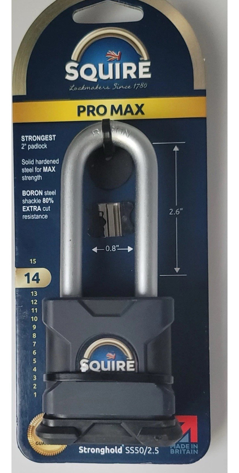 Squire Stronghold Keyed Padlock 1-7/8-in Wide x 2-3/4-in Shackle SQ-SS50S/2.5