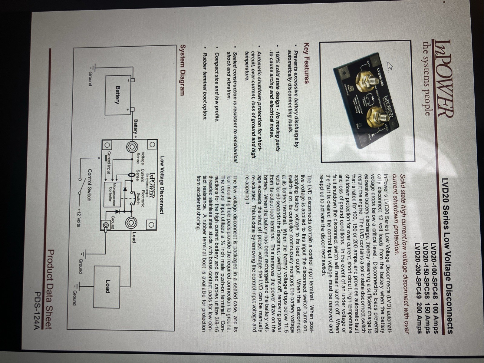 InPower Low Voltage Disconnect 150 Amp LVD20-100-C SPC122 solid state contactor
