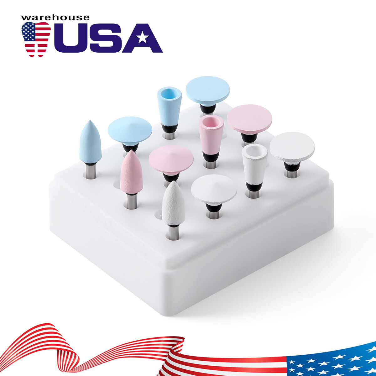 12Pcs/Box Dental Silicone Composite Polishing Burs Kit 2.35mm For Contra Angle