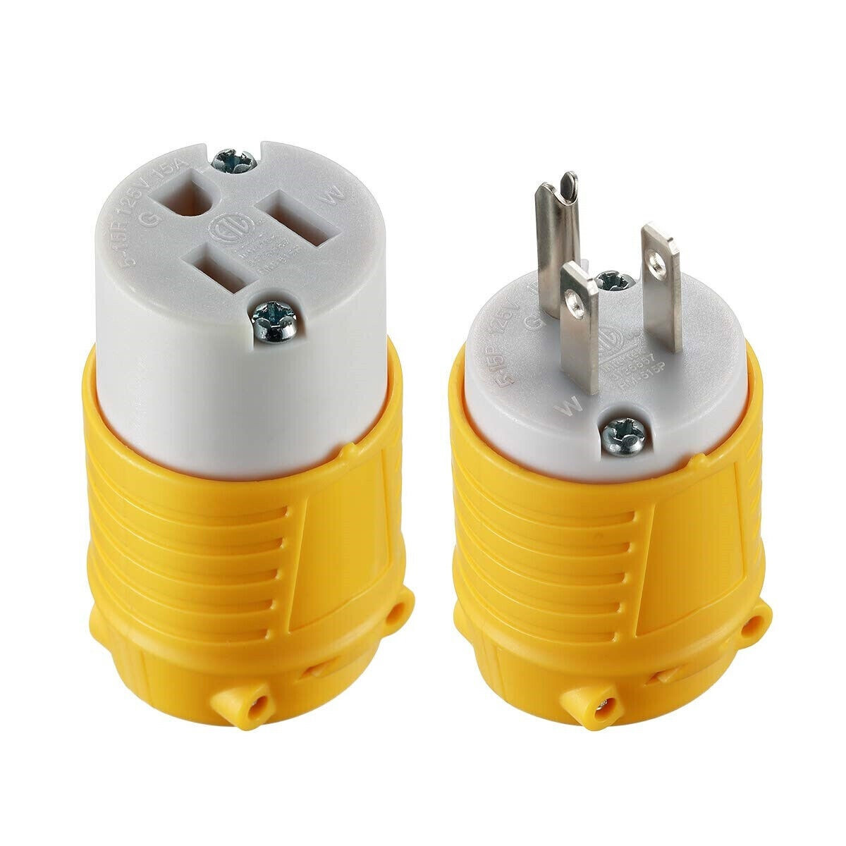 Male & Female Extension Cord End Plugs 15Amp 125V Electrical Connectors 3 Wires