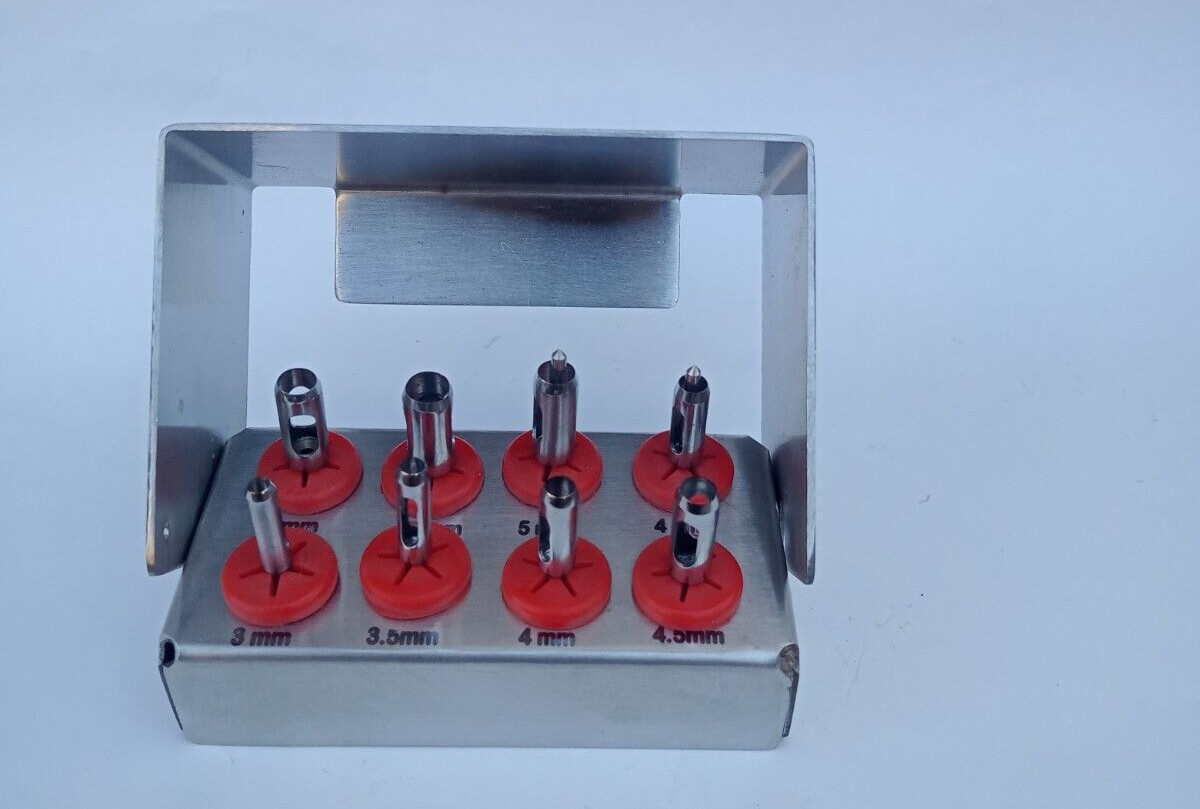GERMAN Dental Implant Tissue Punch Kit 8 pcs set FREE Bur Holder