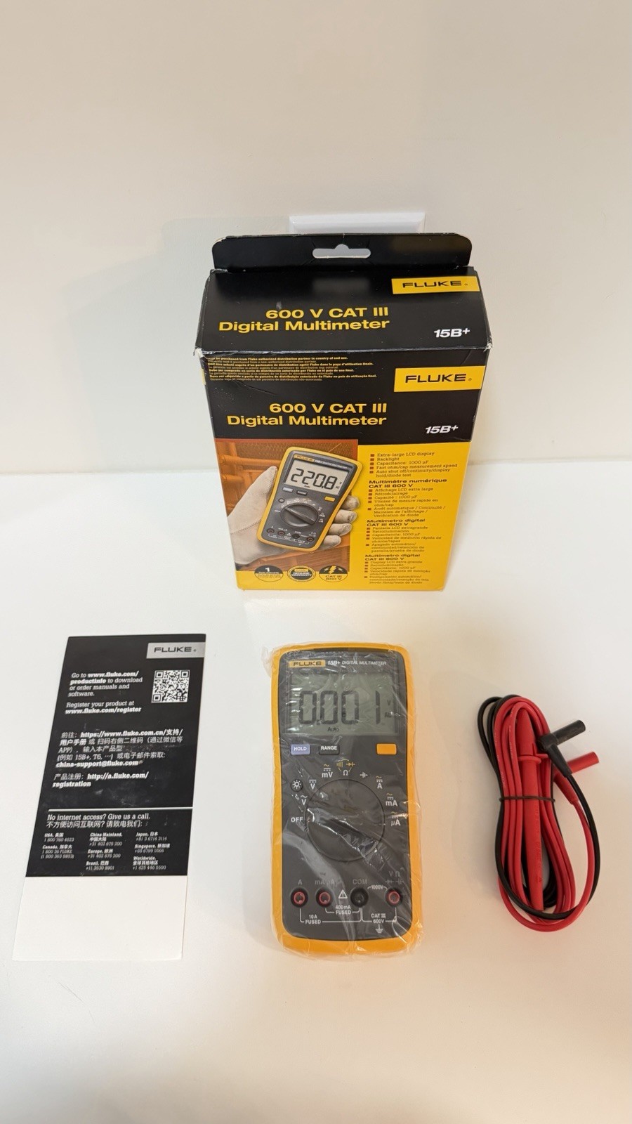 FLUKE 15B+ CAT III 600V DIGITAL MULTIMETER (NEW FACTORY SEALED) SHIPS FAST