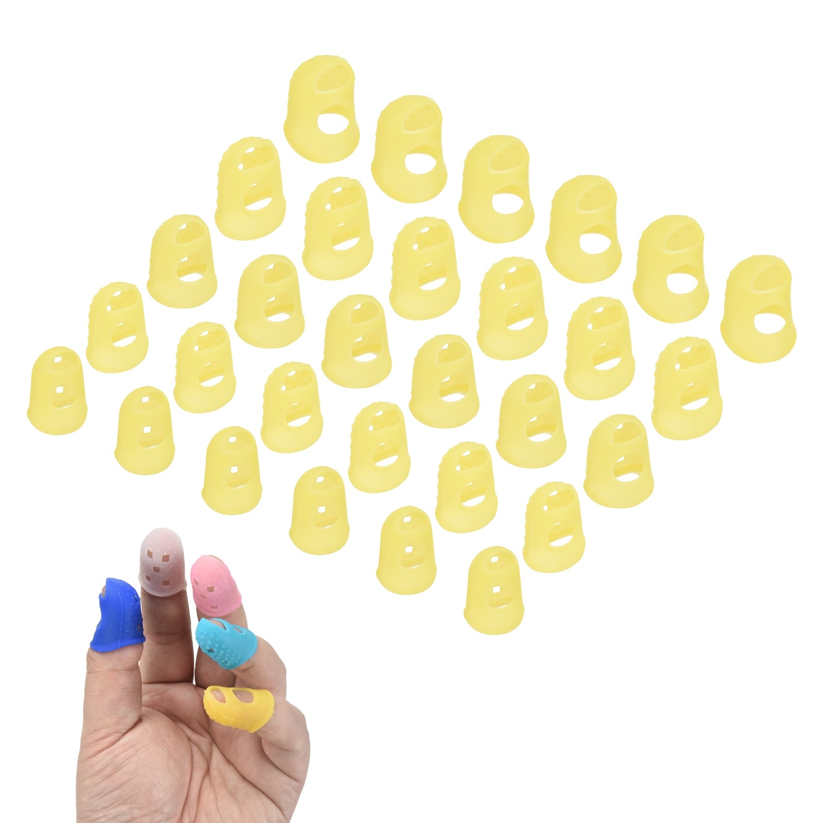 30 Pcs Silicone Finger Tips, 18/20/21.5/23/25mm Reinforced Finger, Yellow