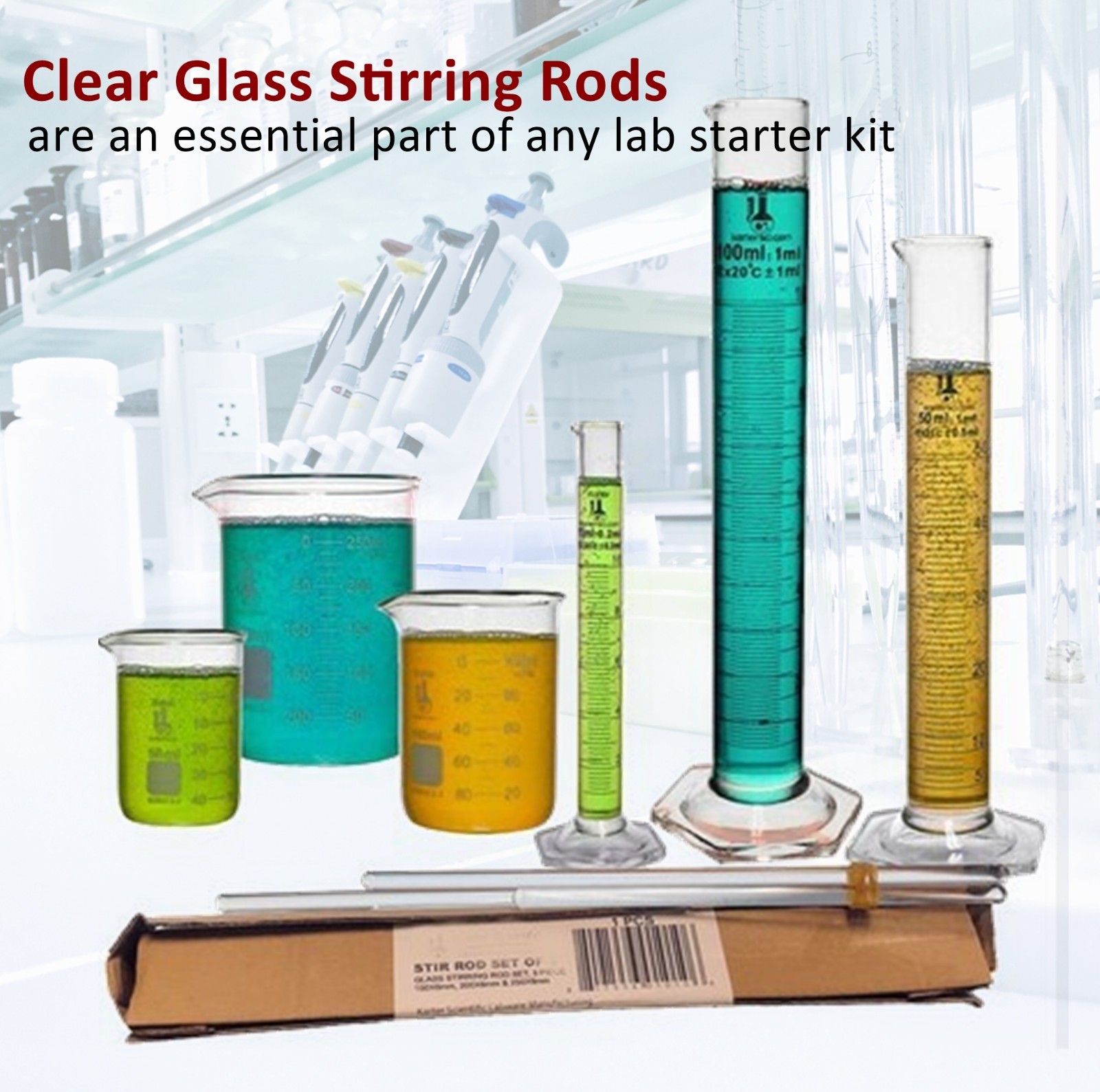 12 Pack Glass Stirring Rods 10″ Round ends for Science Education,Lab and Kitchen