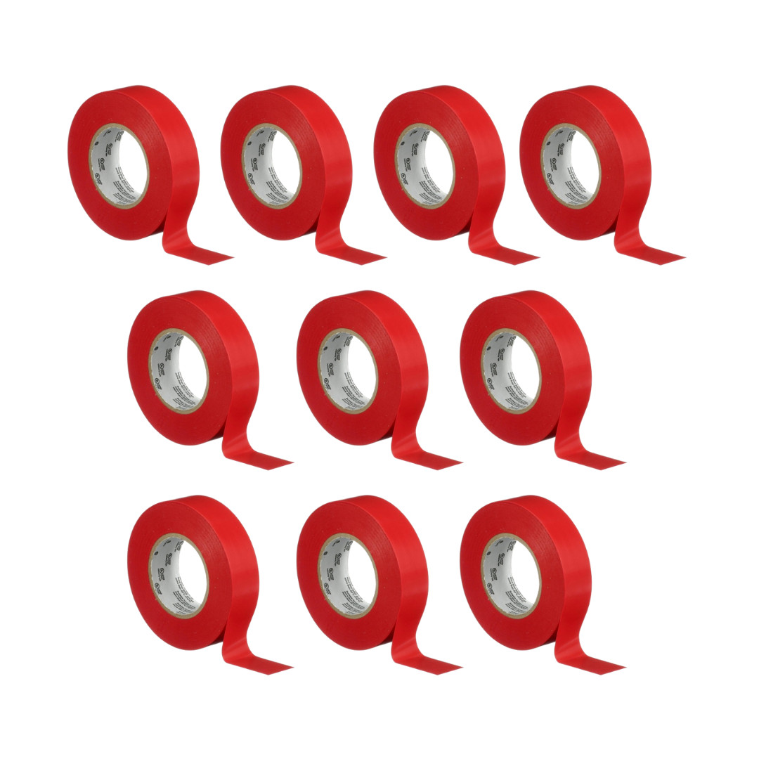 3M Temflex Multi-Purpose Vinyl Electrical Tape 165 3/4in x 60ft Red 10 Rolls