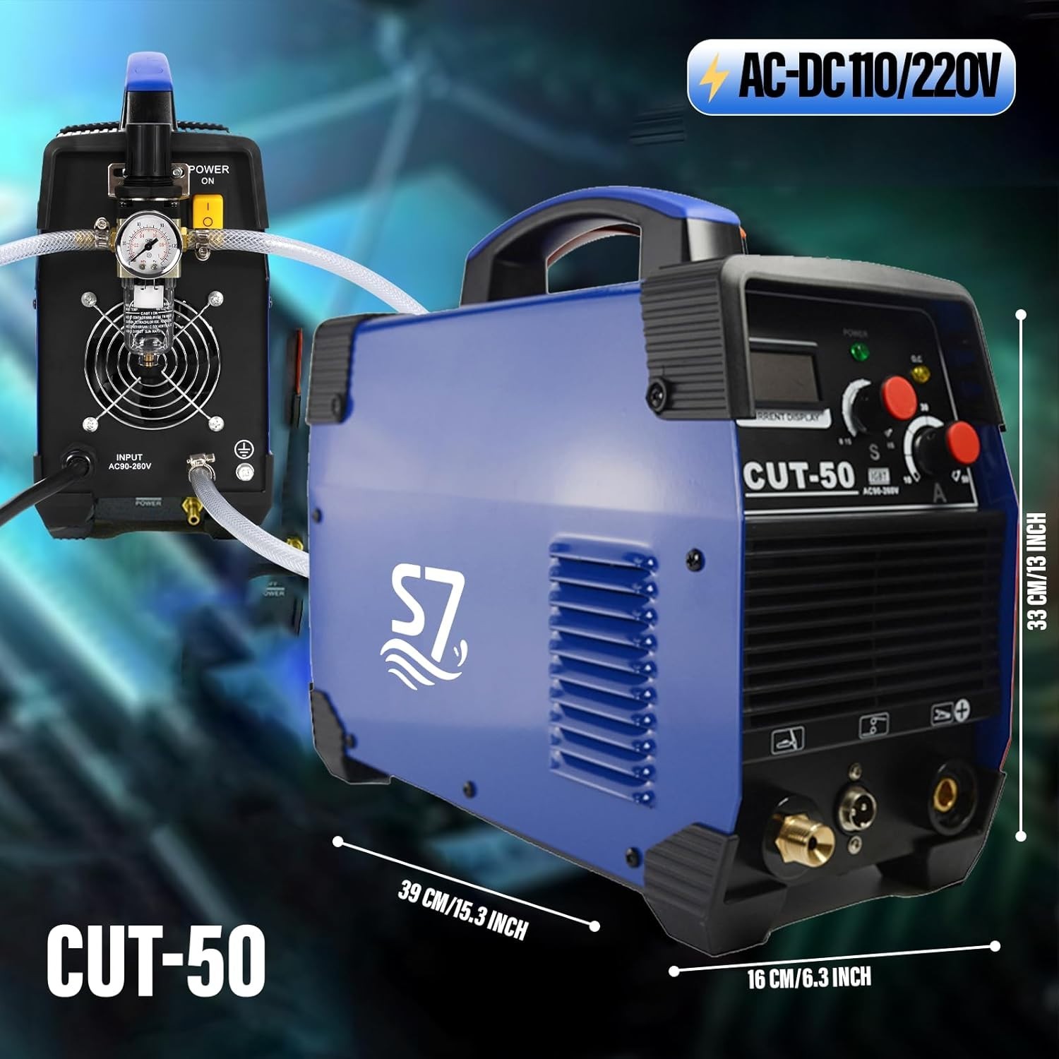 50A Plasma Cutter with LED Display, Dual Voltage 110V/220V, Clean Metal Cutting