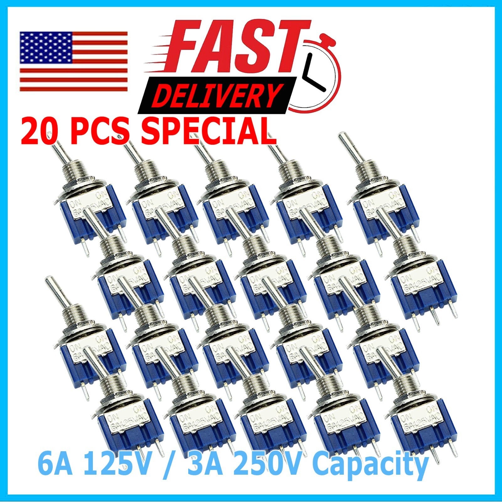 20 PCS MTS-102 SPDT Mini Toggle Switch ON-ON 3-Position 6A/125VAC ~ US STOCK