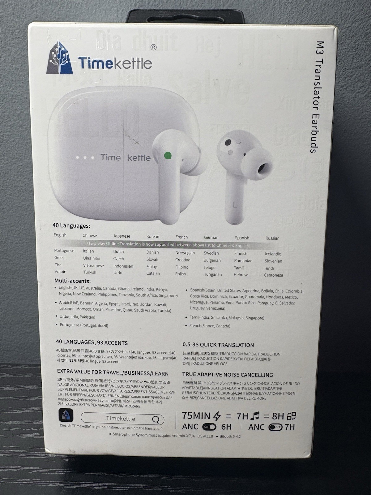 Timekettle M3 Language Translator Barrier Earbuds White Colored