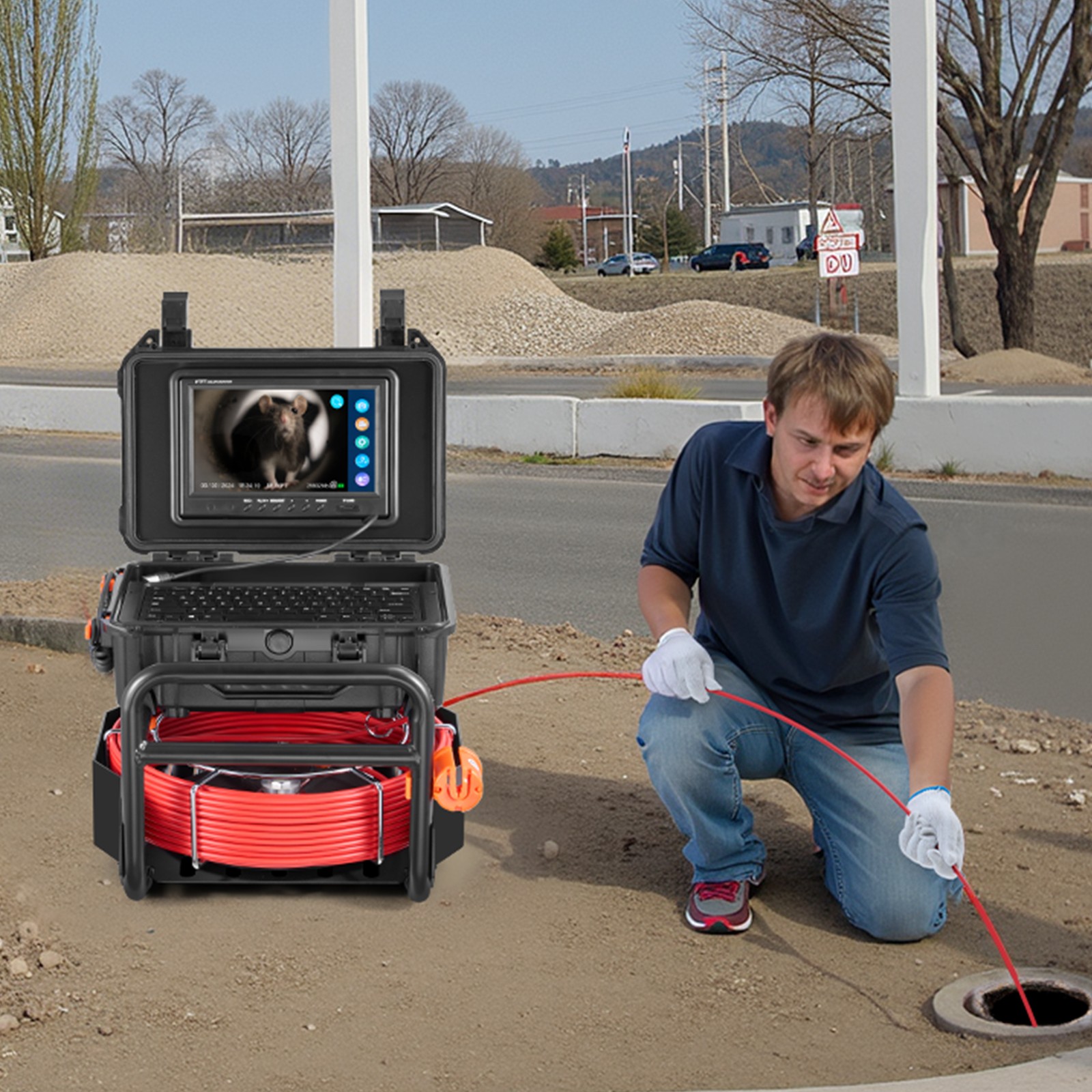 9″ Sewer Camera 98 ft/30m Self-Leveling Drain Camera with 512Hz Transmitter