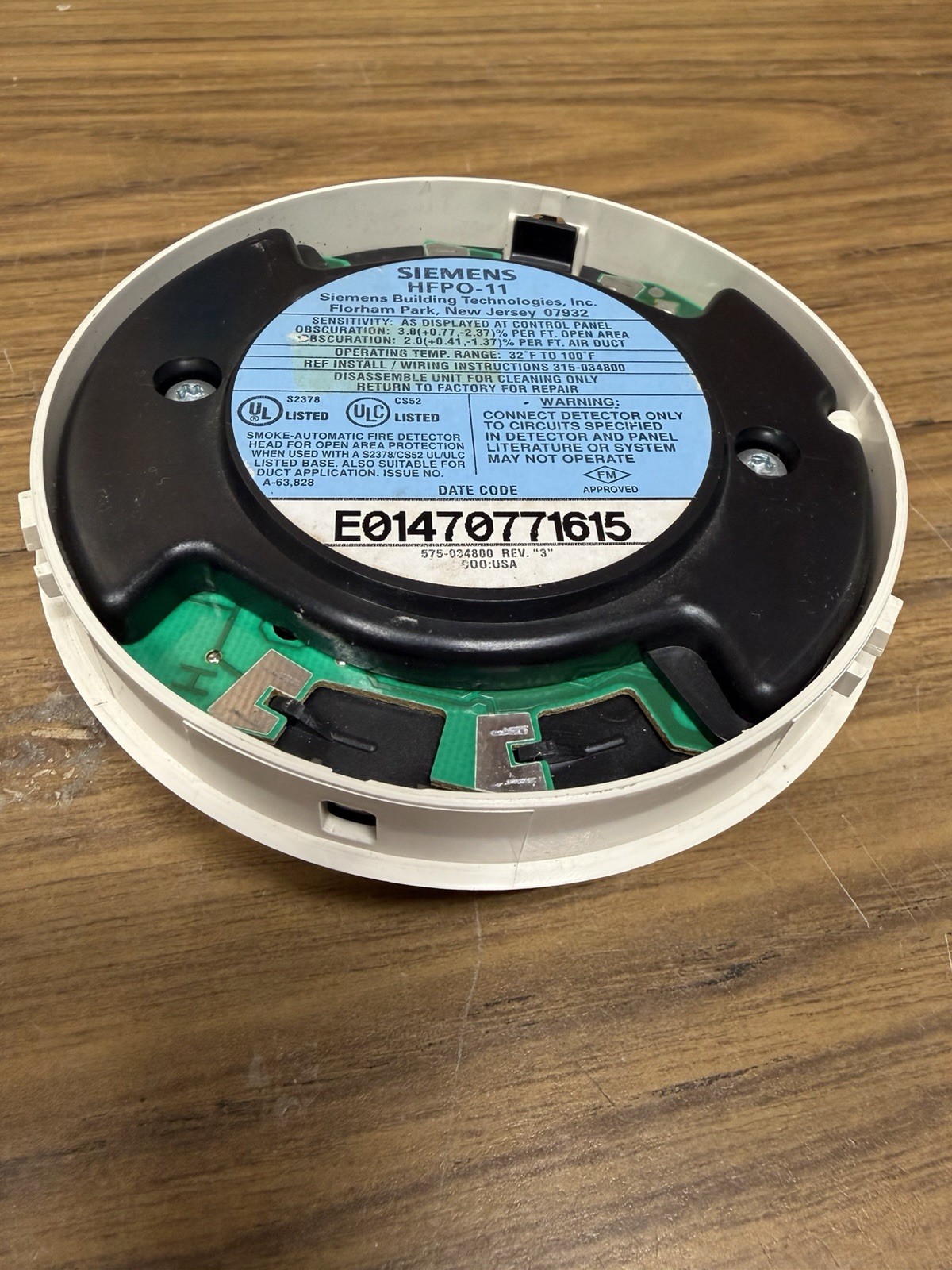 Siemens HFPO-11 Addressable Photoelectric Fire Alarm Detector DPU Tested