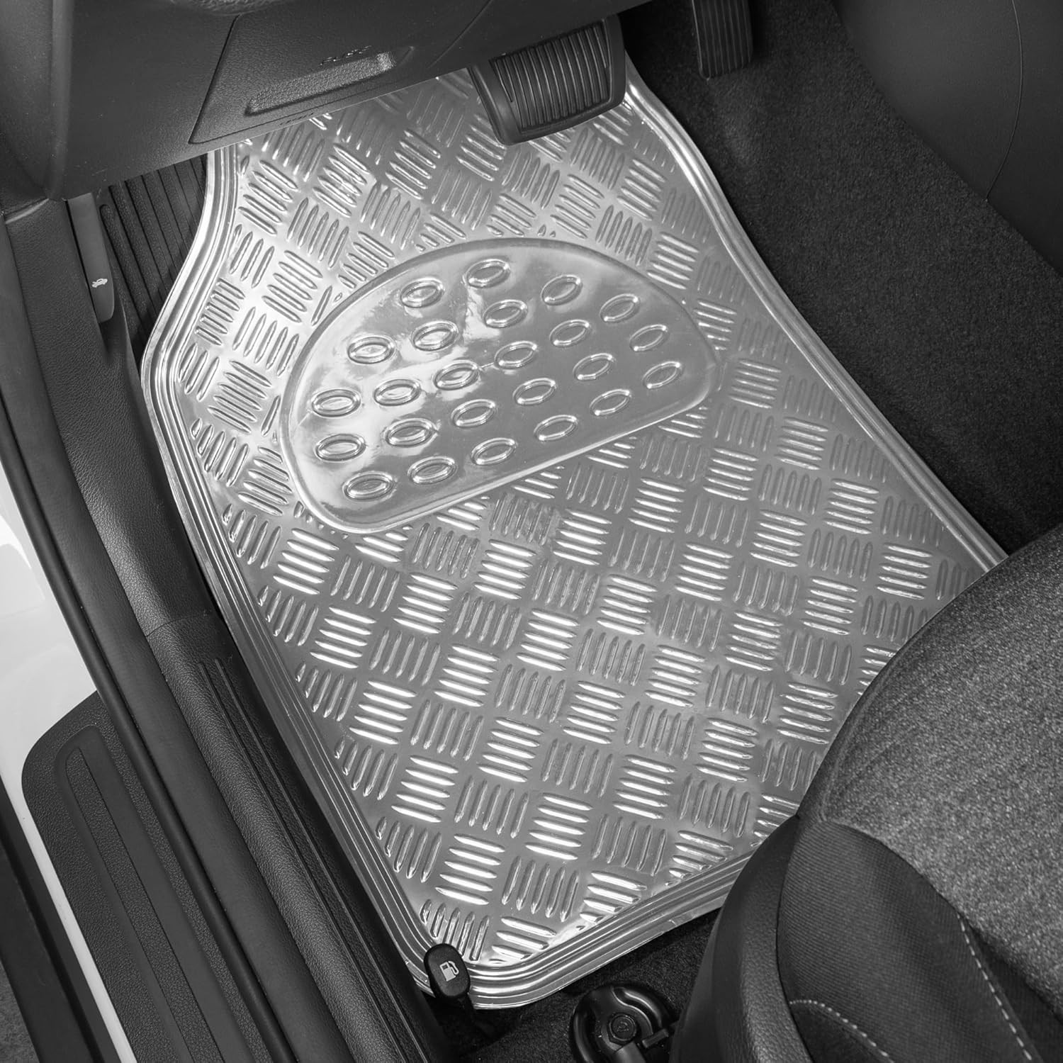 BDK Metallic Chrome Car Floor Mats – Silver, All-Weather, Universal Fit