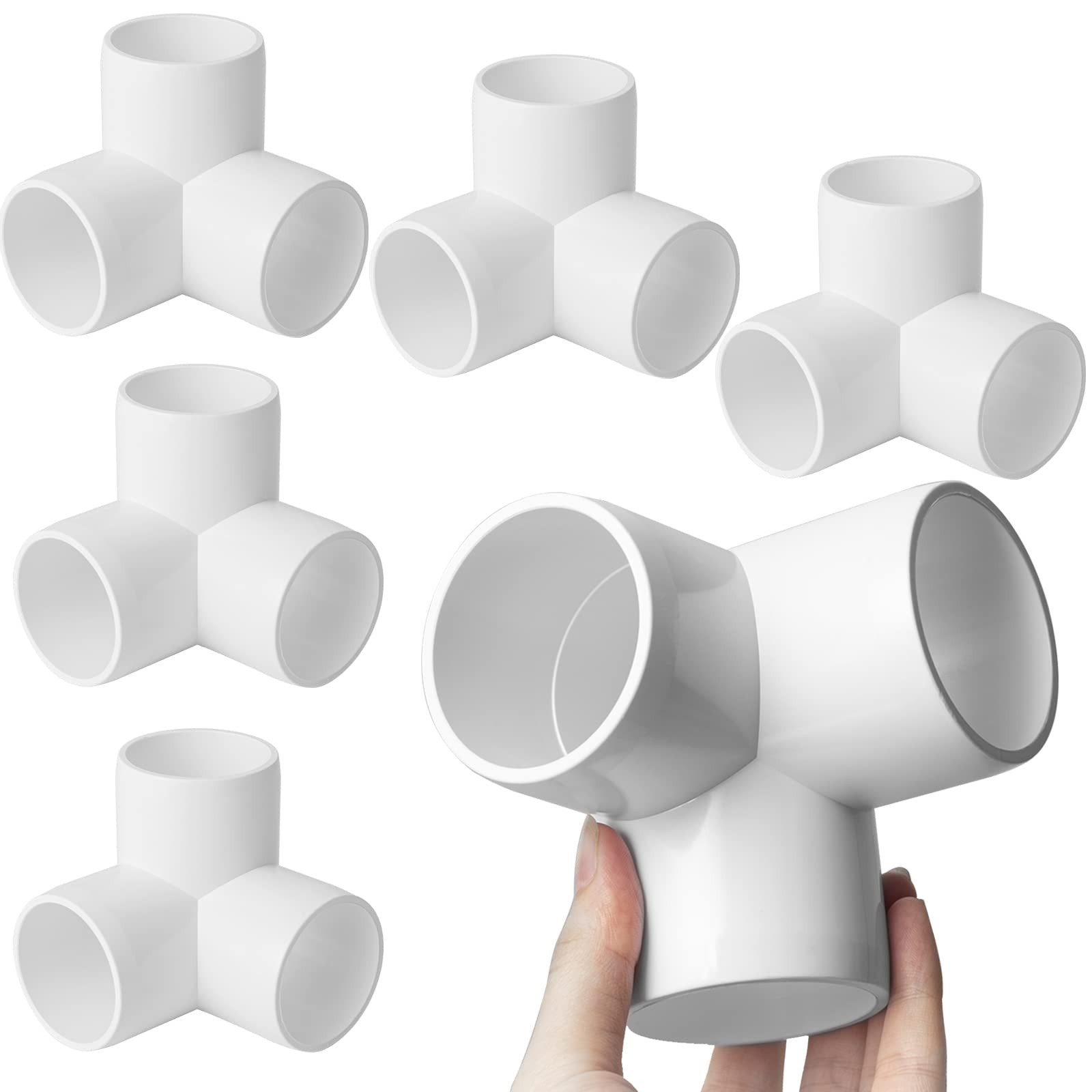 6Pack PVC Fitting 1-1/2Inch, 3 Way Furniture Grade Elbow Pipe 3Way, White