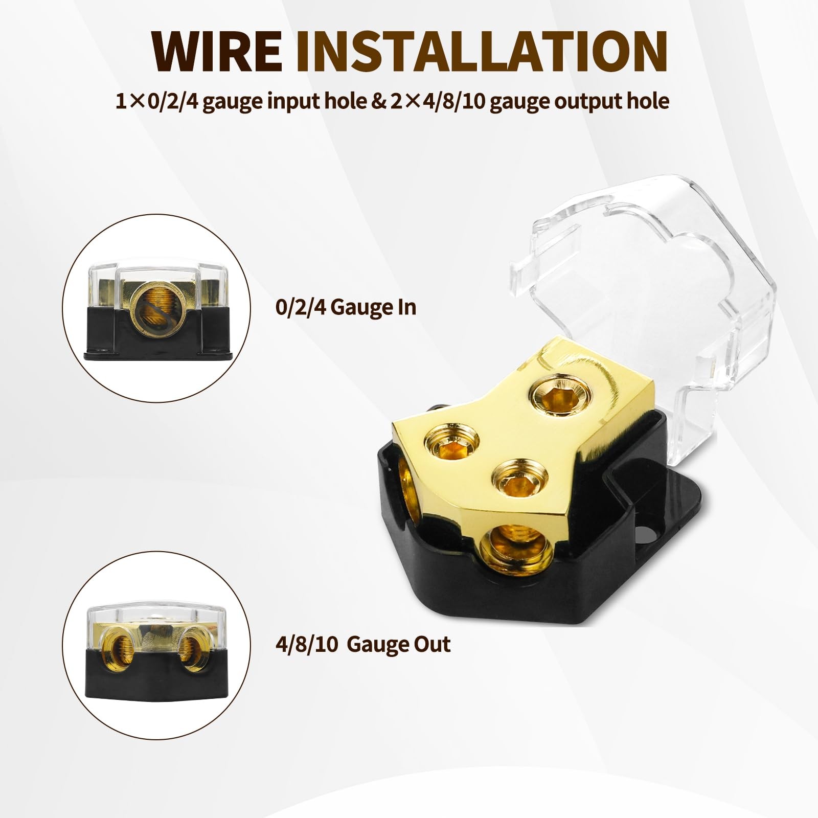 2-Way Distribution Block 0 Gauge In & Out Car Audio Amp Power Ground Distributor