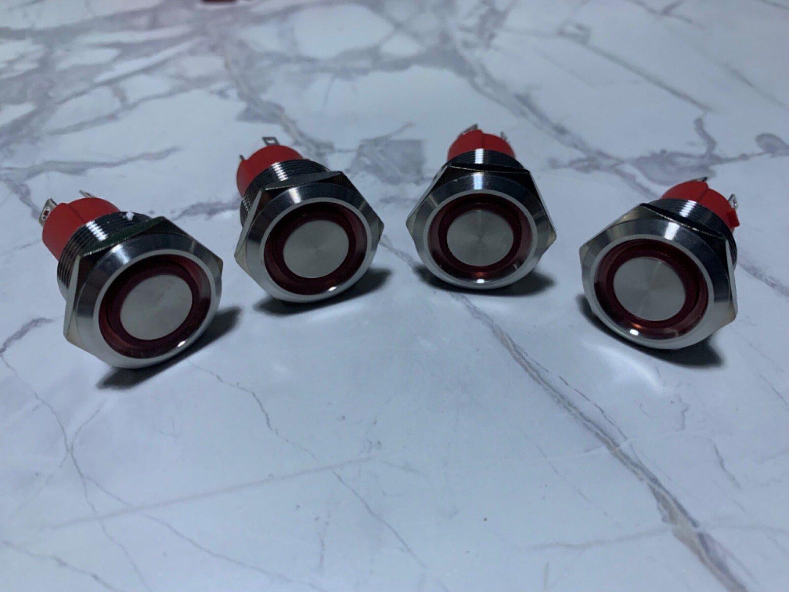 4 Marine Red LED Push Switch Momentary Ring Button Ultra Flush Power Switch 19mm