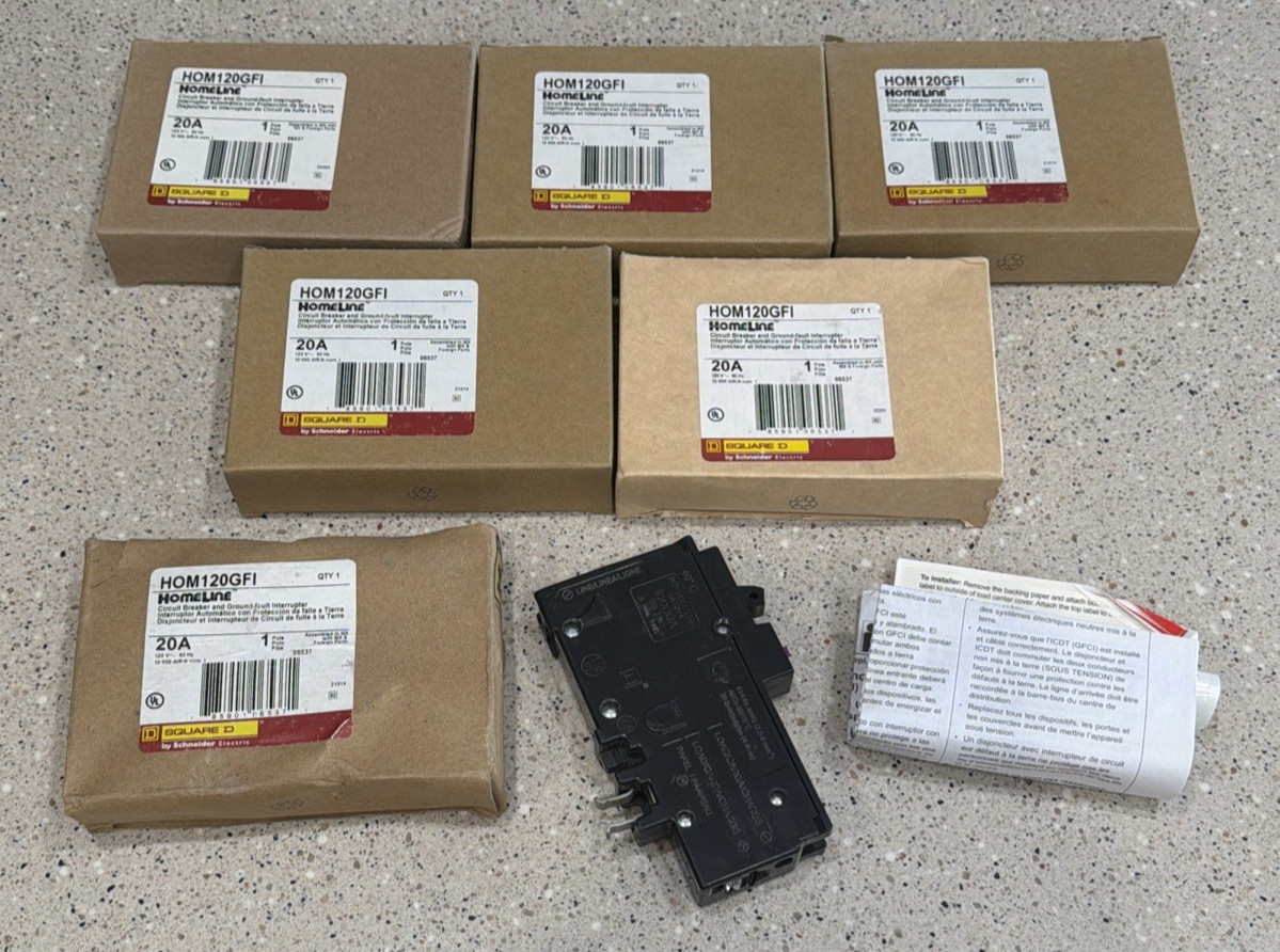 (6 PCS) Square D HOM120GFI 120V 20A Circuit Breaker *(6) NEW IN BOX*